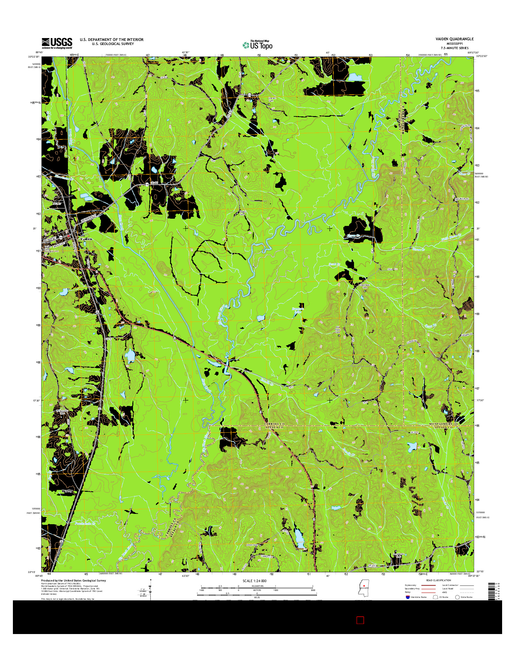 USGS US TOPO 7.5-MINUTE MAP FOR VAIDEN, MS 2015