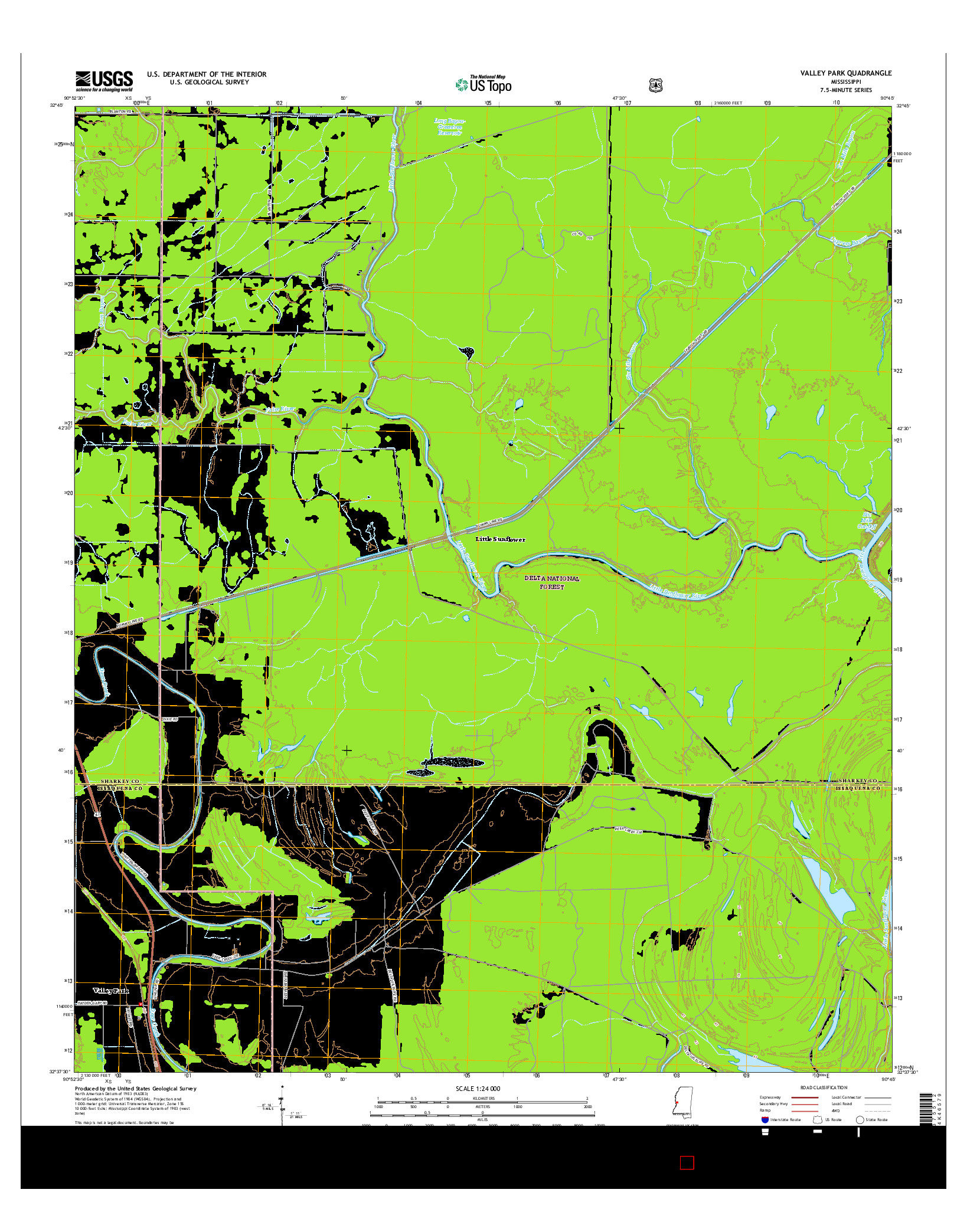USGS US TOPO 7.5-MINUTE MAP FOR VALLEY PARK, MS 2015