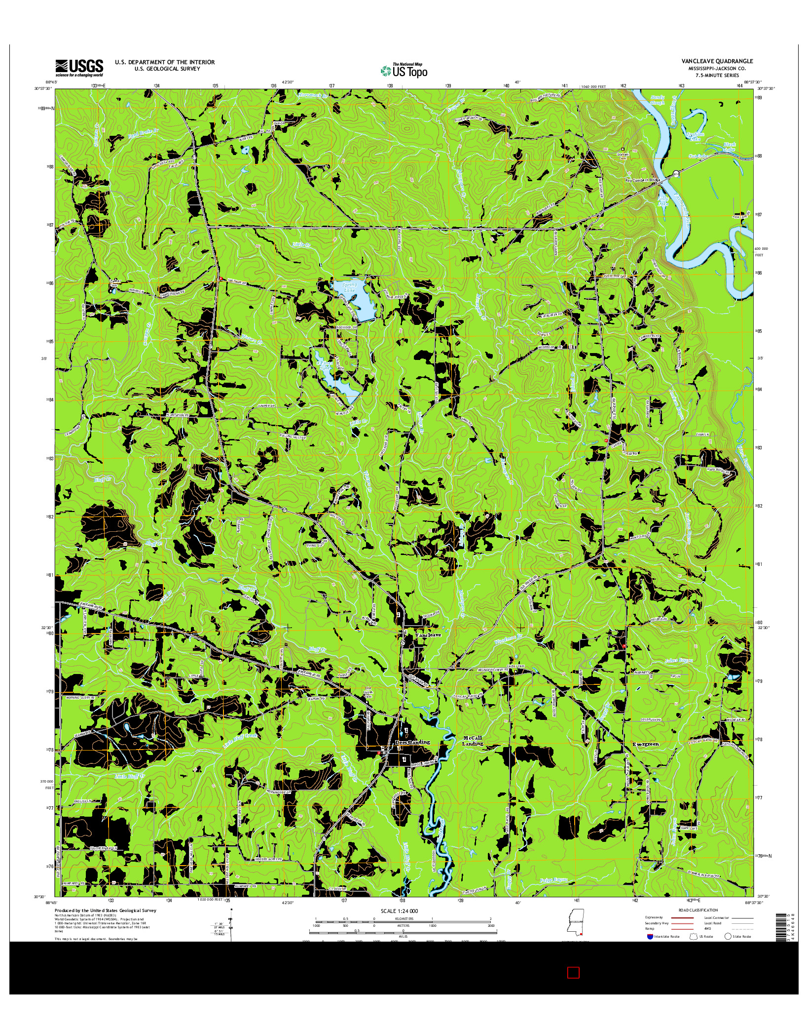 USGS US TOPO 7.5-MINUTE MAP FOR VANCLEAVE, MS 2015