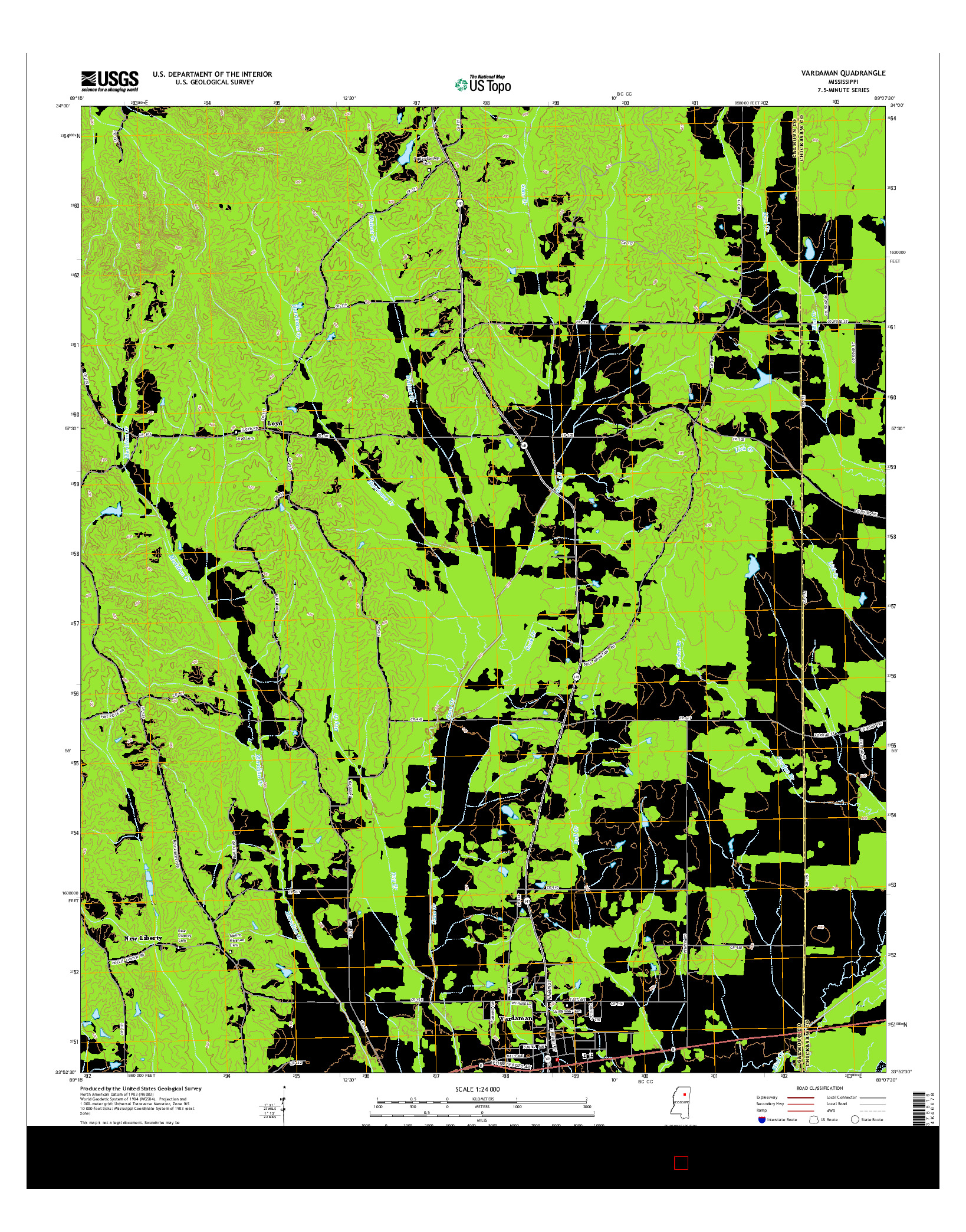 USGS US TOPO 7.5-MINUTE MAP FOR VARDAMAN, MS 2015