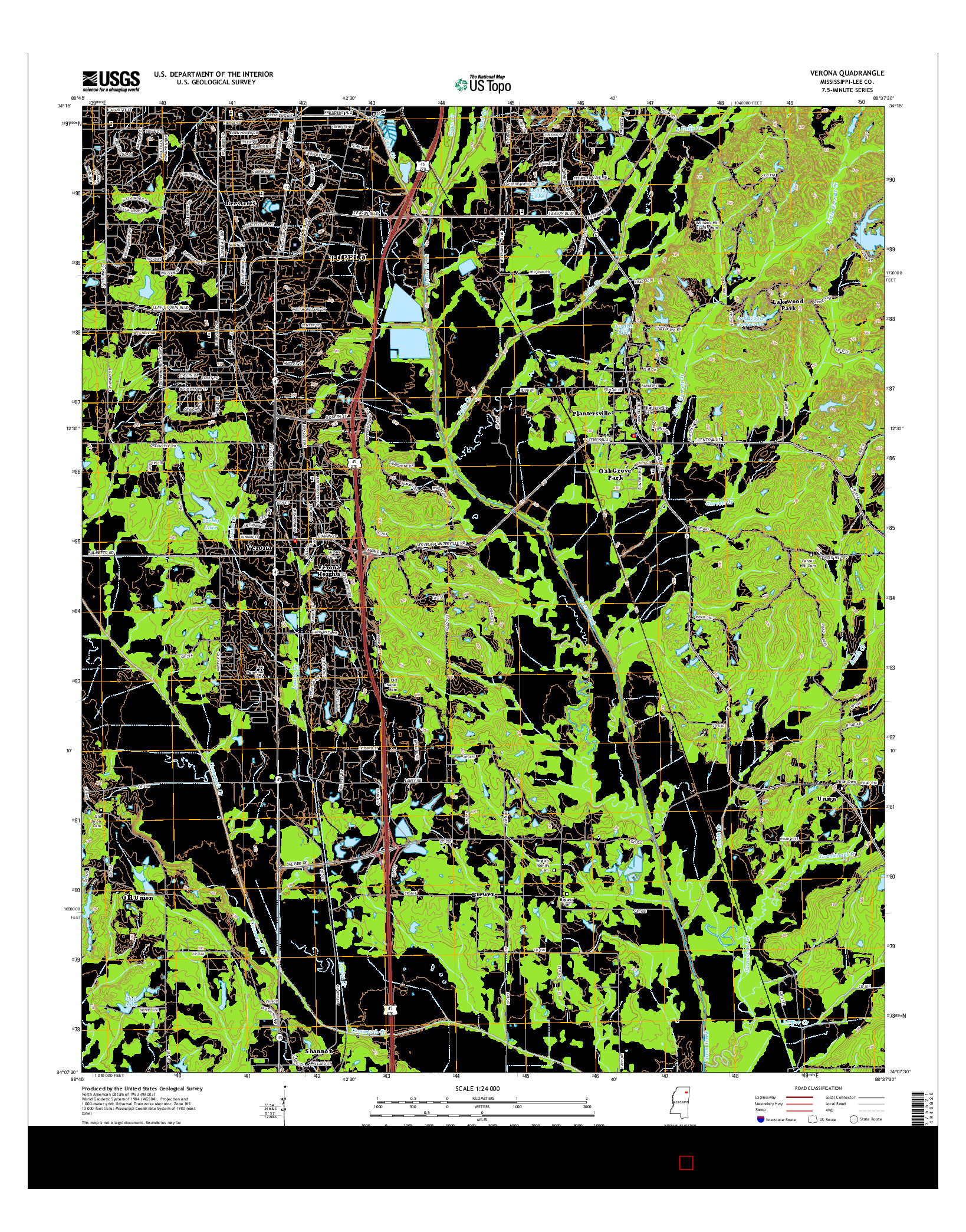 USGS US TOPO 7.5-MINUTE MAP FOR VERONA, MS 2015