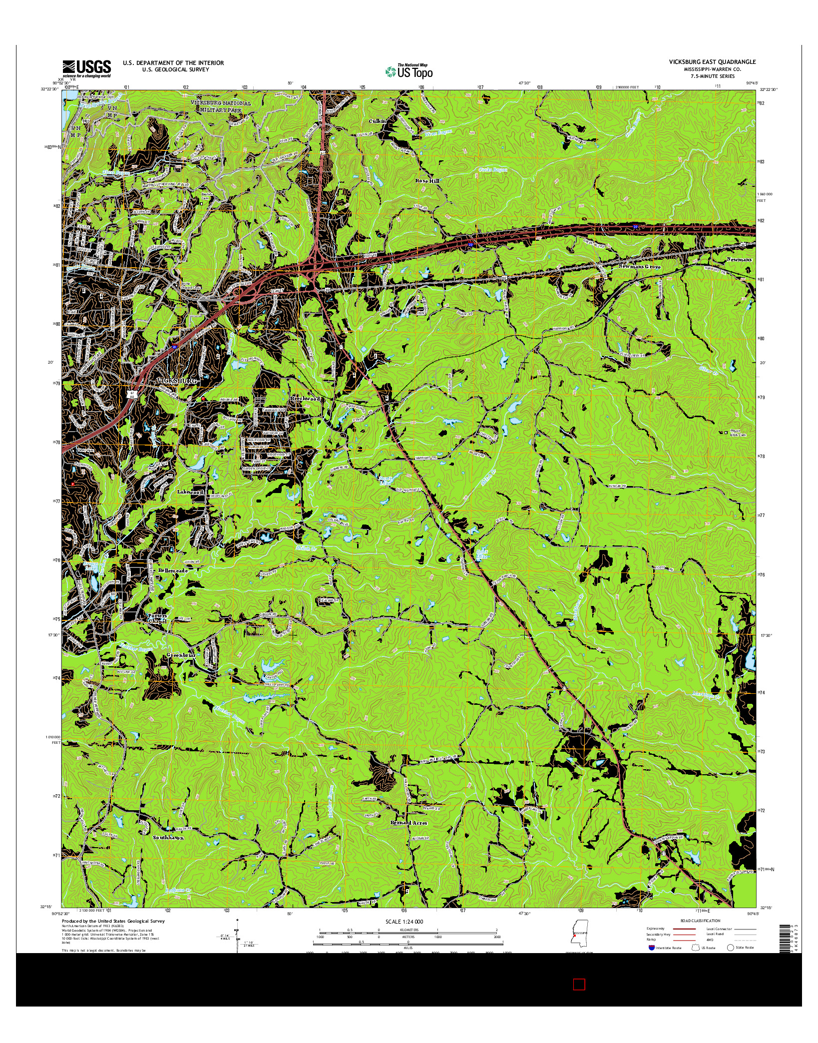 USGS US TOPO 7.5-MINUTE MAP FOR VICKSBURG EAST, MS 2015