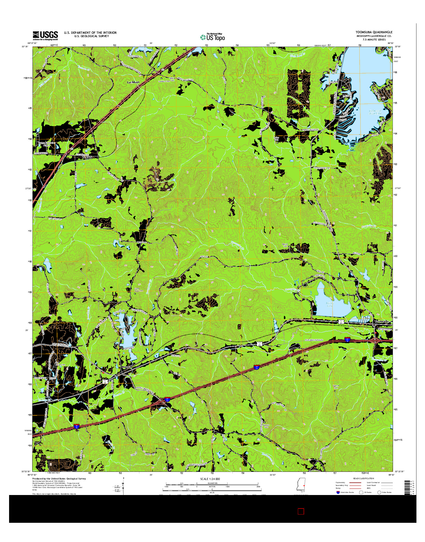 USGS US TOPO 7.5-MINUTE MAP FOR TOOMSUBA, MS 2015