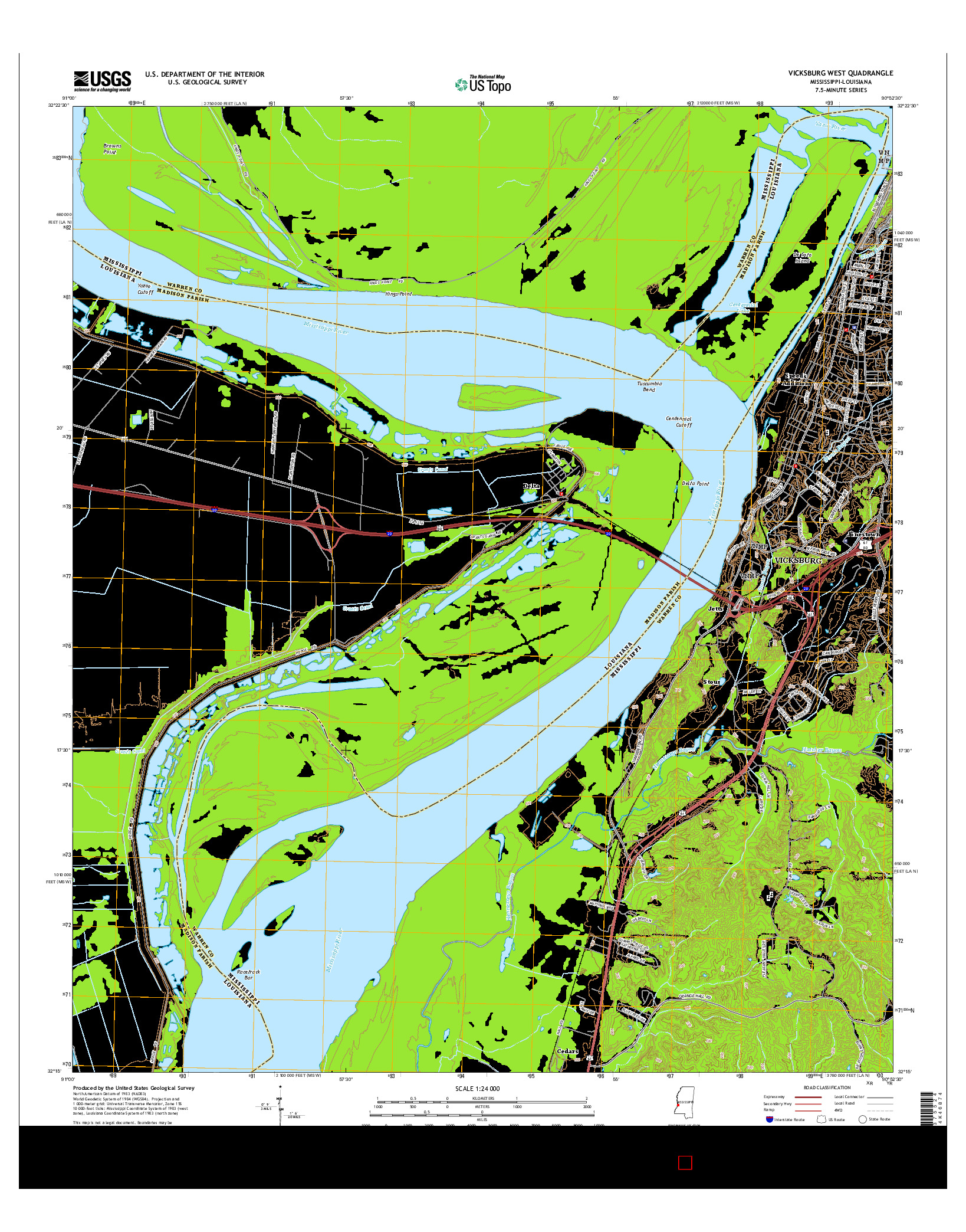 USGS US TOPO 7.5-MINUTE MAP FOR VICKSBURG WEST, MS-LA 2015