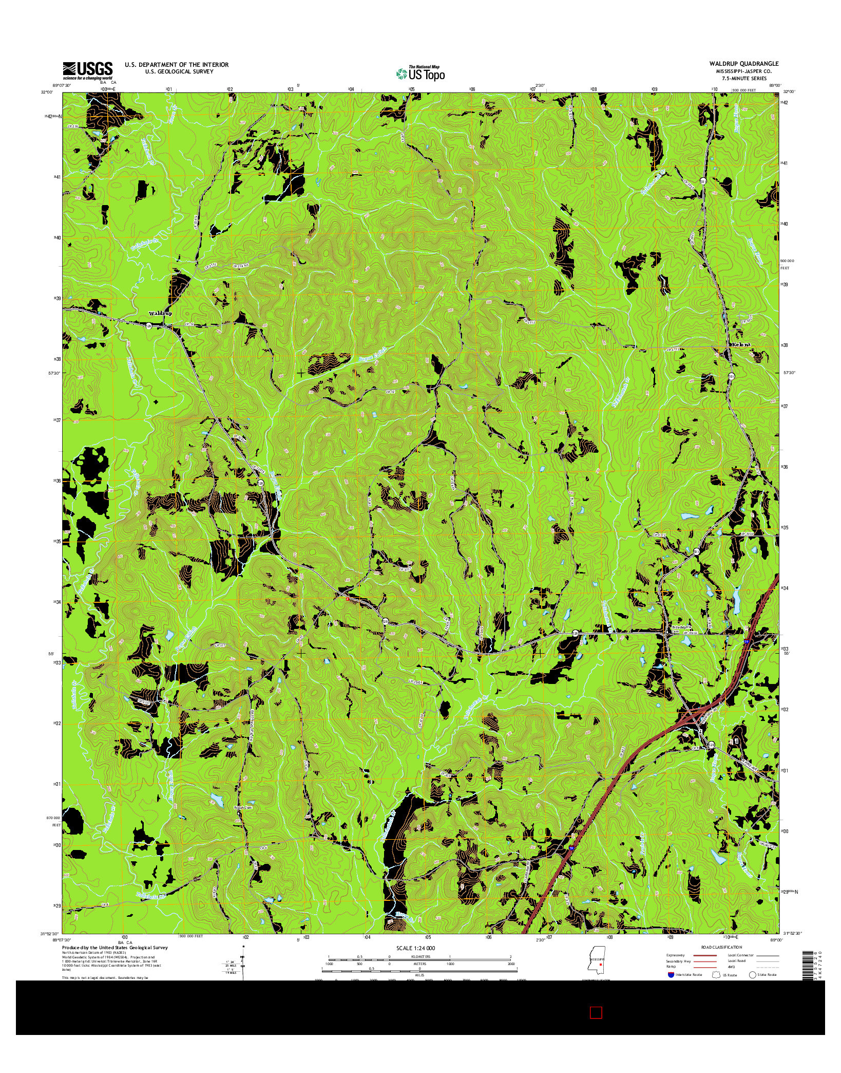 USGS US TOPO 7.5-MINUTE MAP FOR WALDRUP, MS 2015