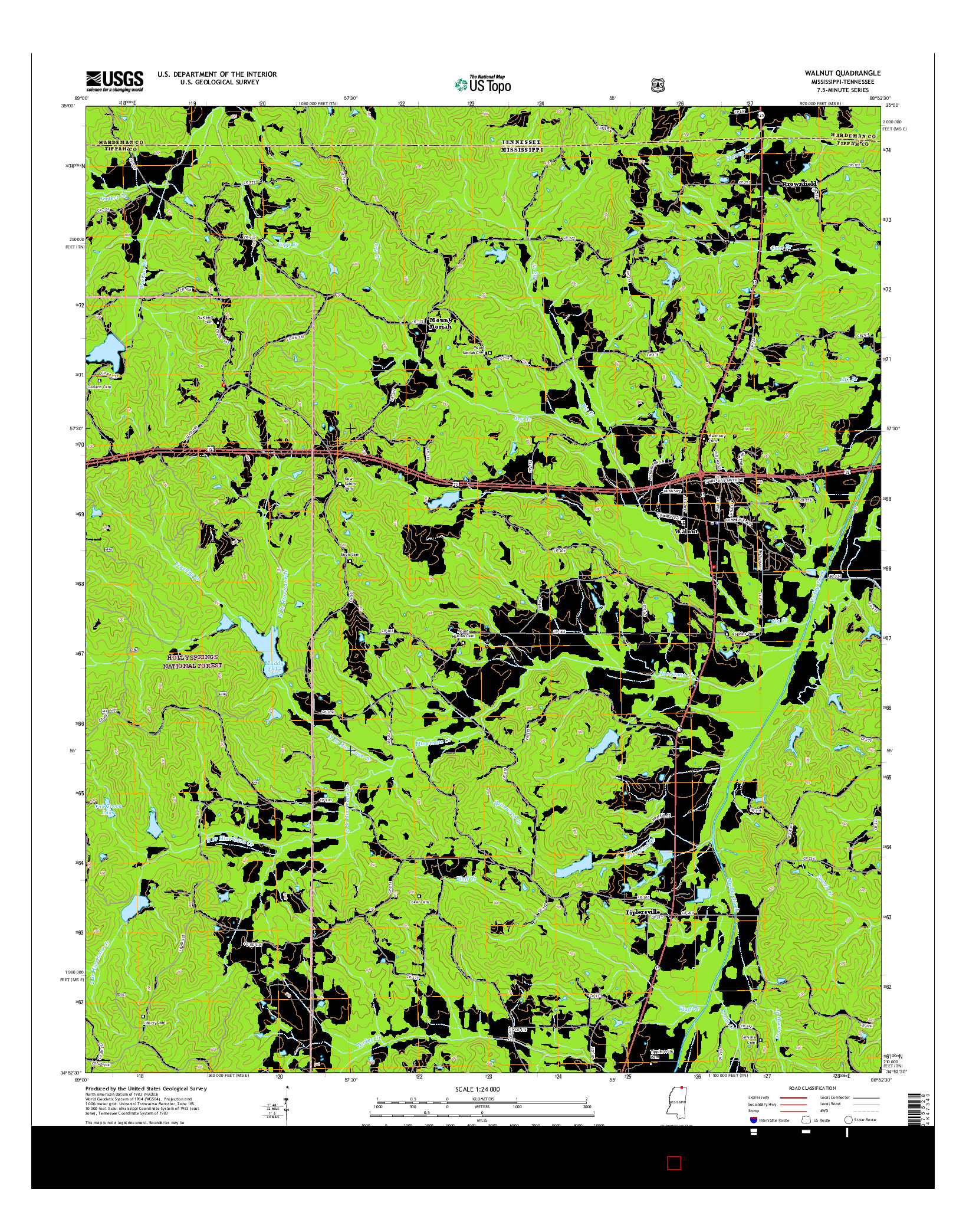 USGS US TOPO 7.5-MINUTE MAP FOR WALNUT, MS-TN 2015