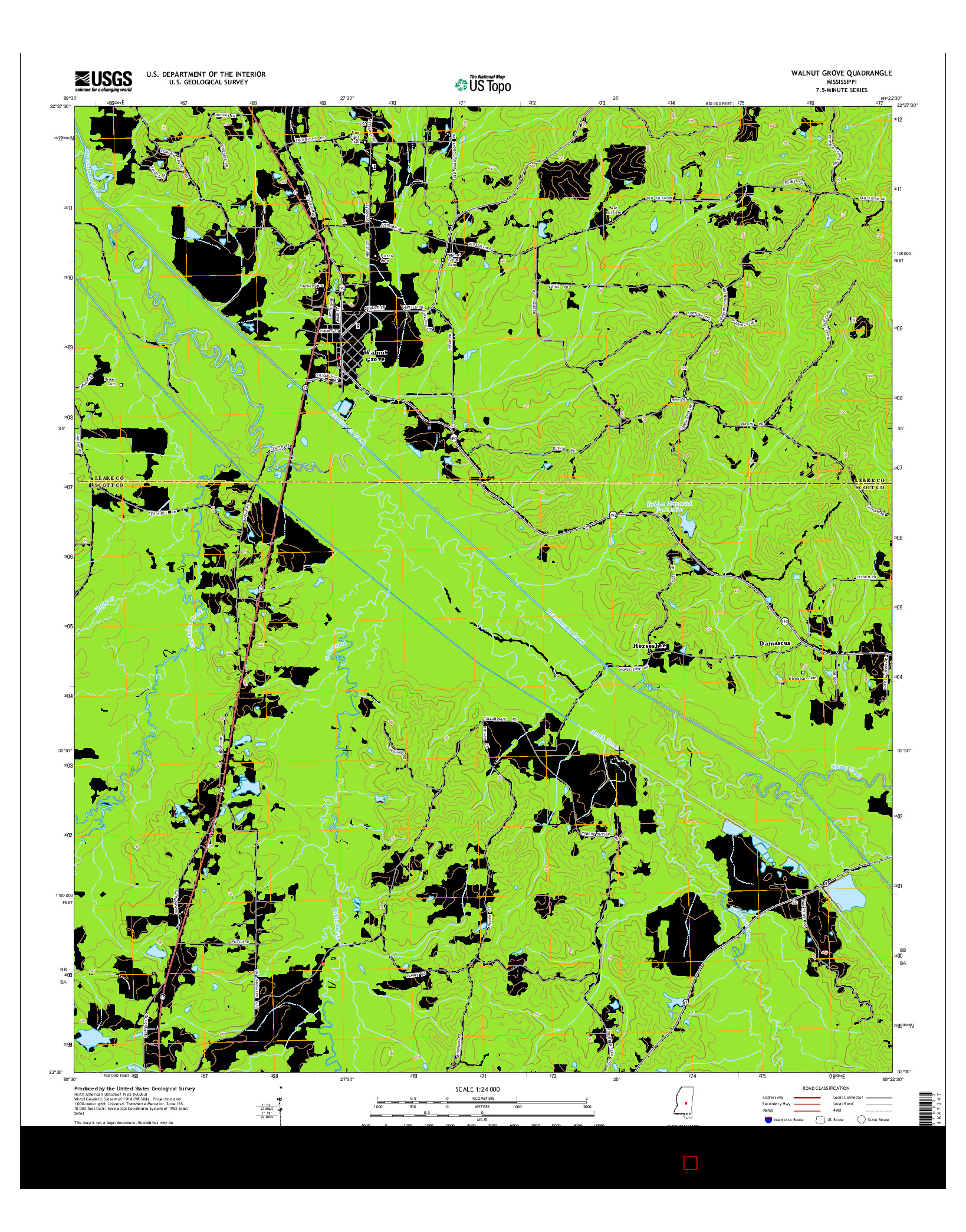 USGS US TOPO 7.5-MINUTE MAP FOR WALNUT GROVE, MS 2015