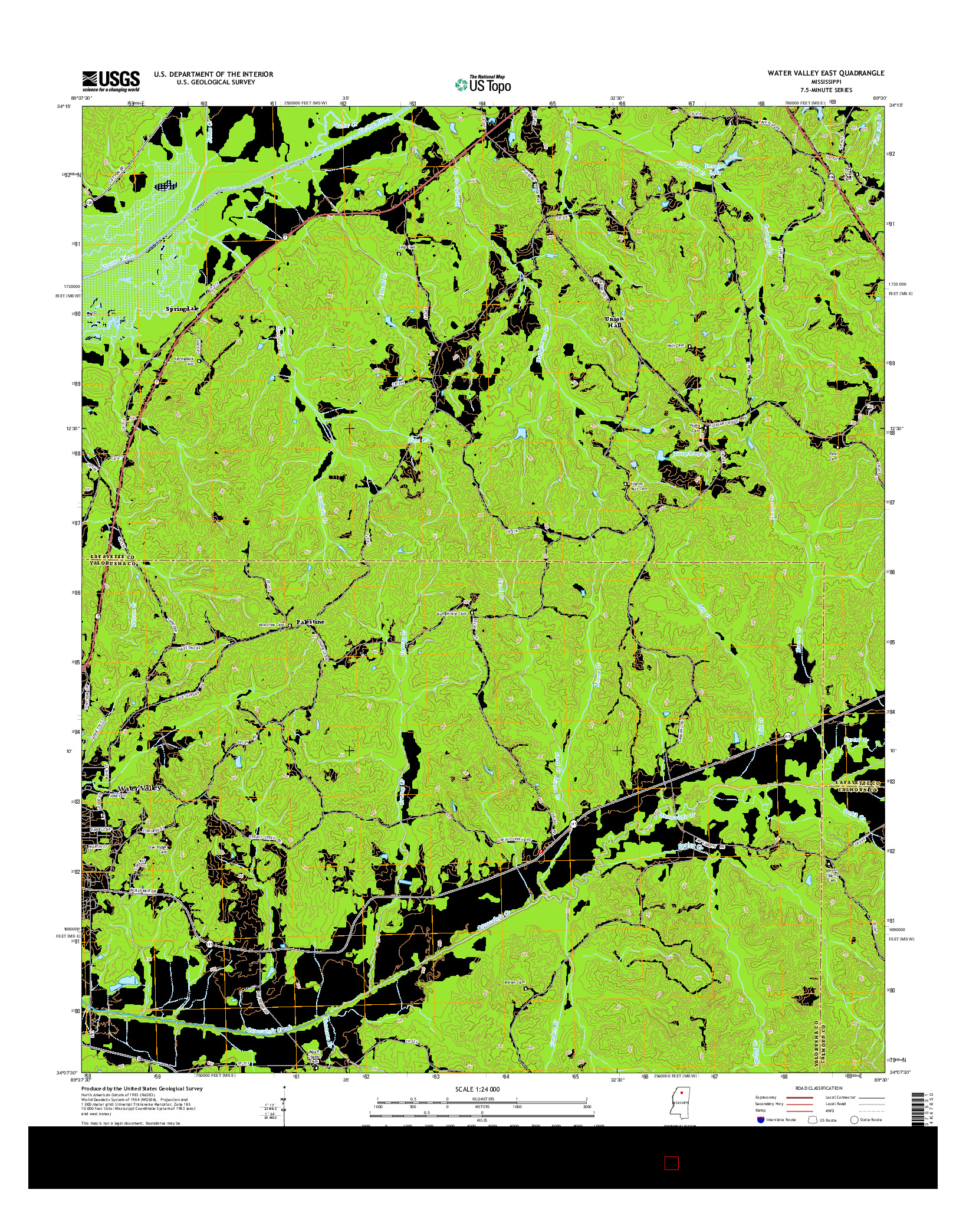 USGS US TOPO 7.5-MINUTE MAP FOR WATER VALLEY EAST, MS 2015