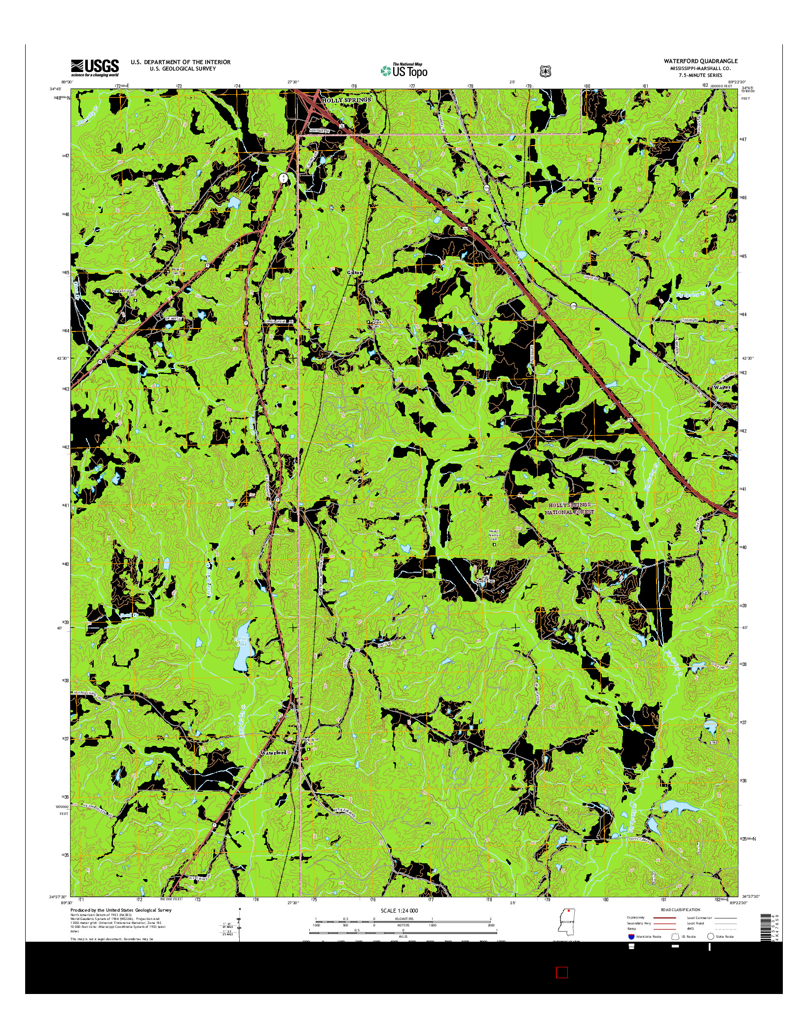 USGS US TOPO 7.5-MINUTE MAP FOR WATERFORD, MS 2015