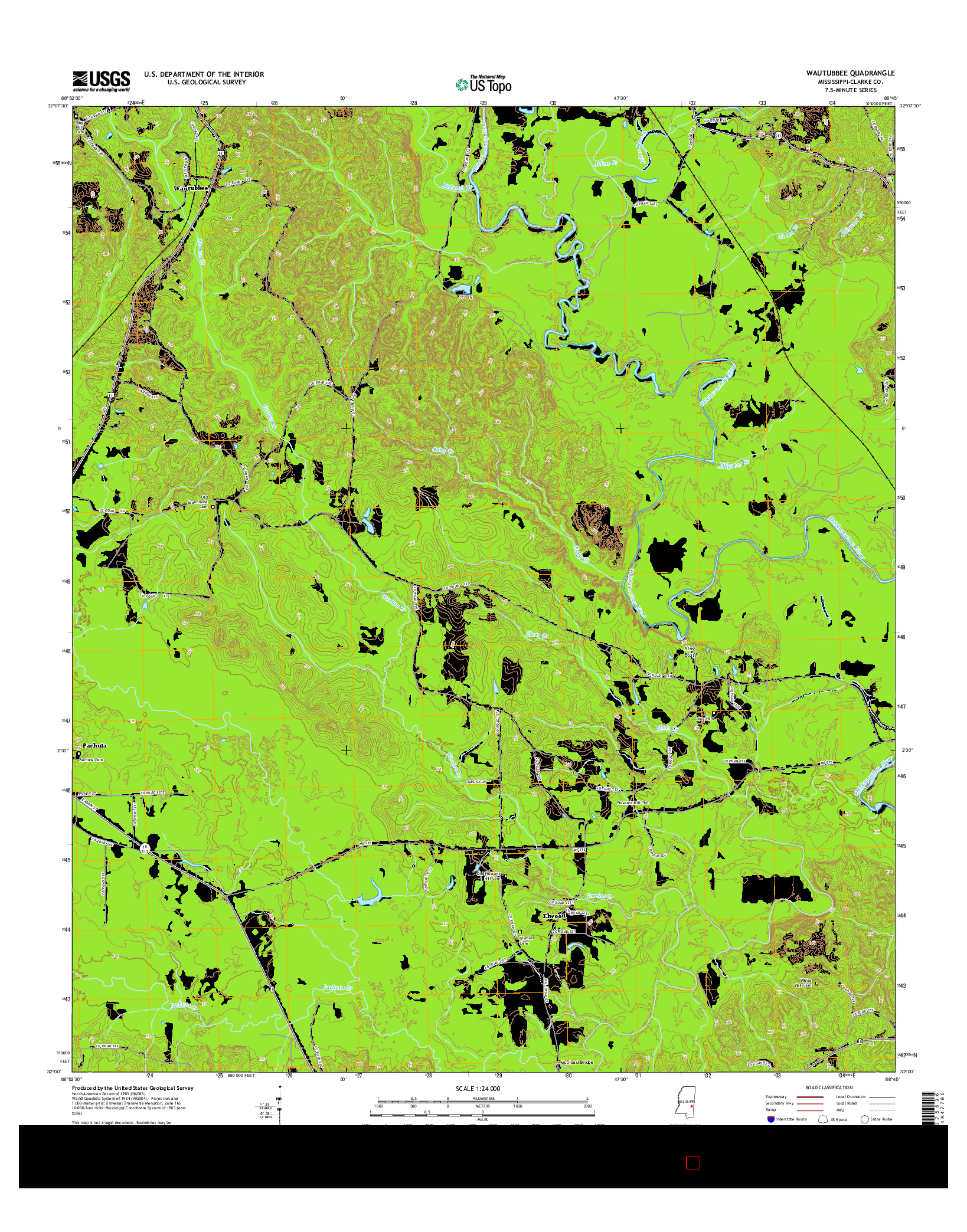 USGS US TOPO 7.5-MINUTE MAP FOR WAUTUBBEE, MS 2015