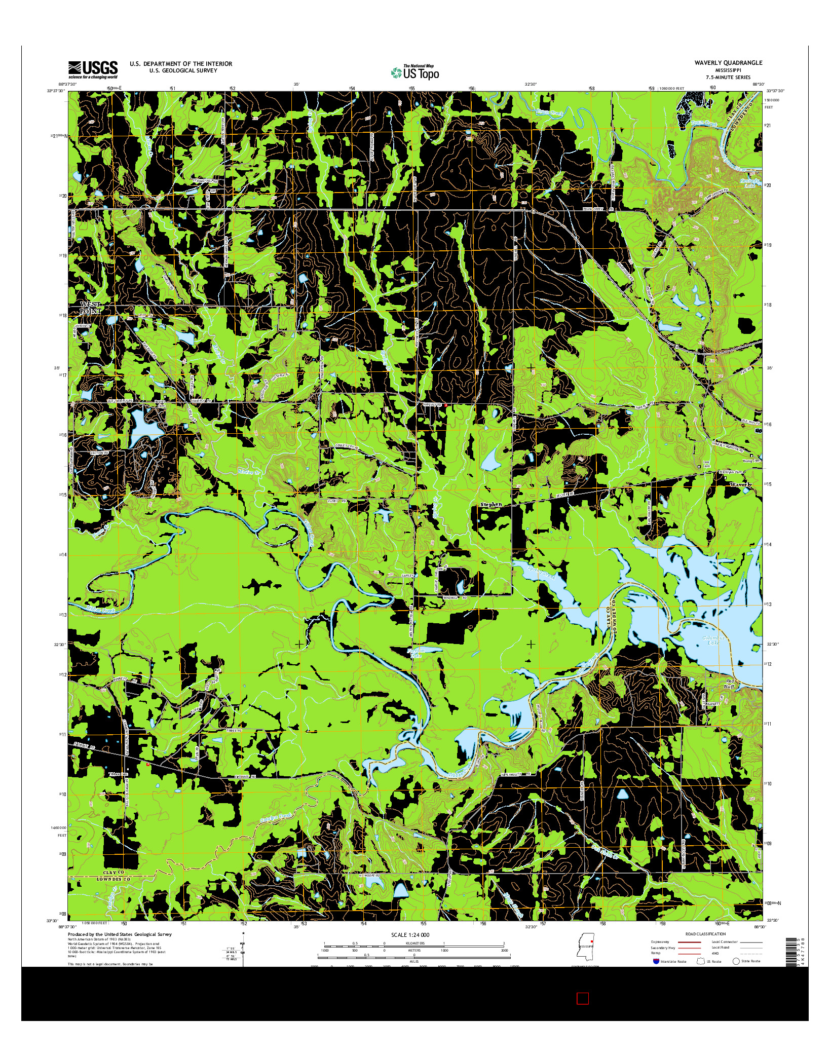 USGS US TOPO 7.5-MINUTE MAP FOR WAVERLY, MS 2015