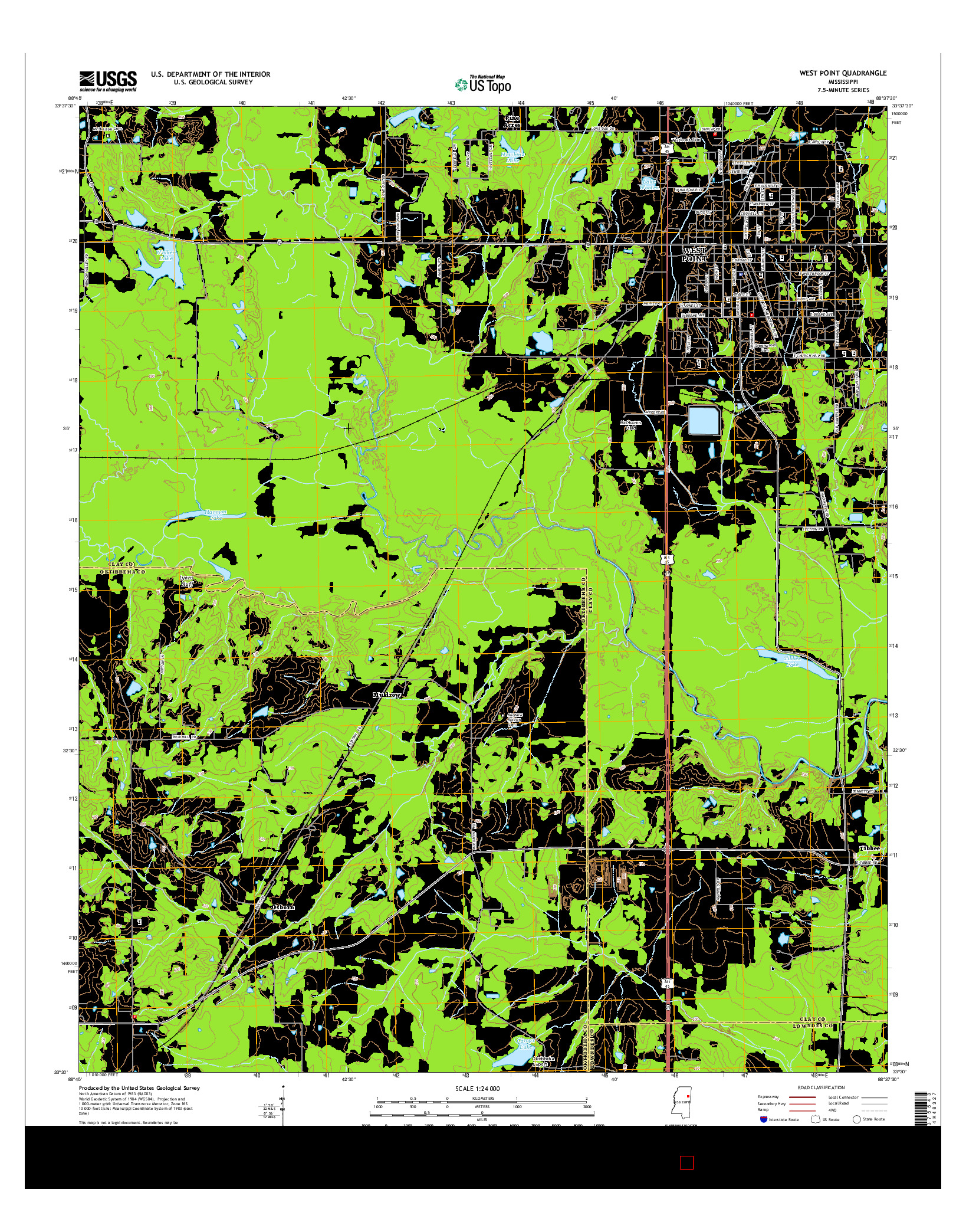 USGS US TOPO 7.5-MINUTE MAP FOR WEST POINT, MS 2015