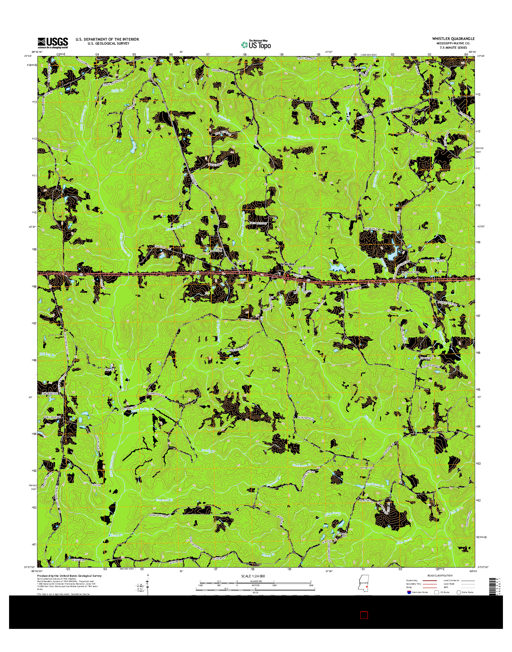 USGS US TOPO 7.5-MINUTE MAP FOR WHISTLER, MS 2015