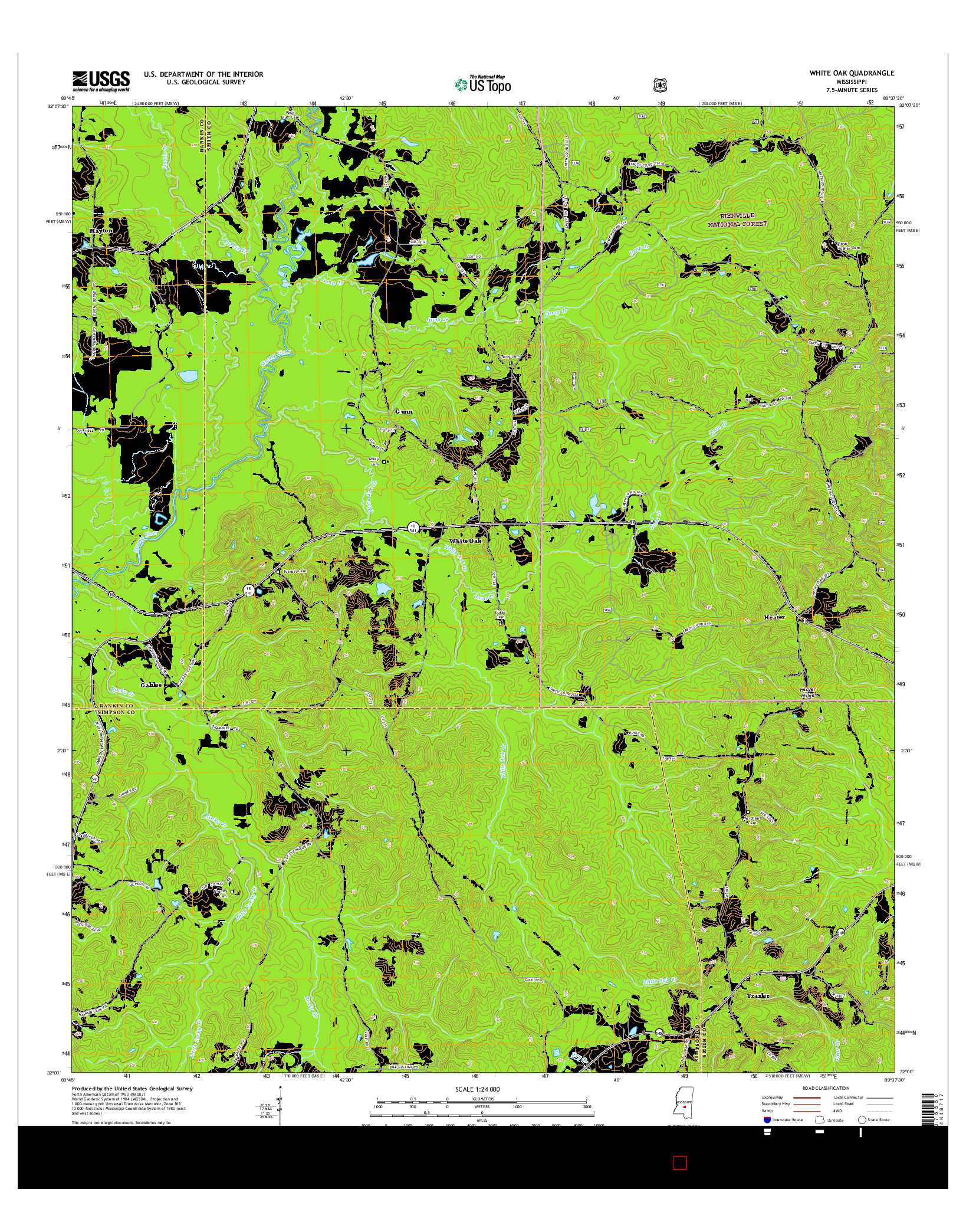 USGS US TOPO 7.5-MINUTE MAP FOR WHITE OAK, MS 2015