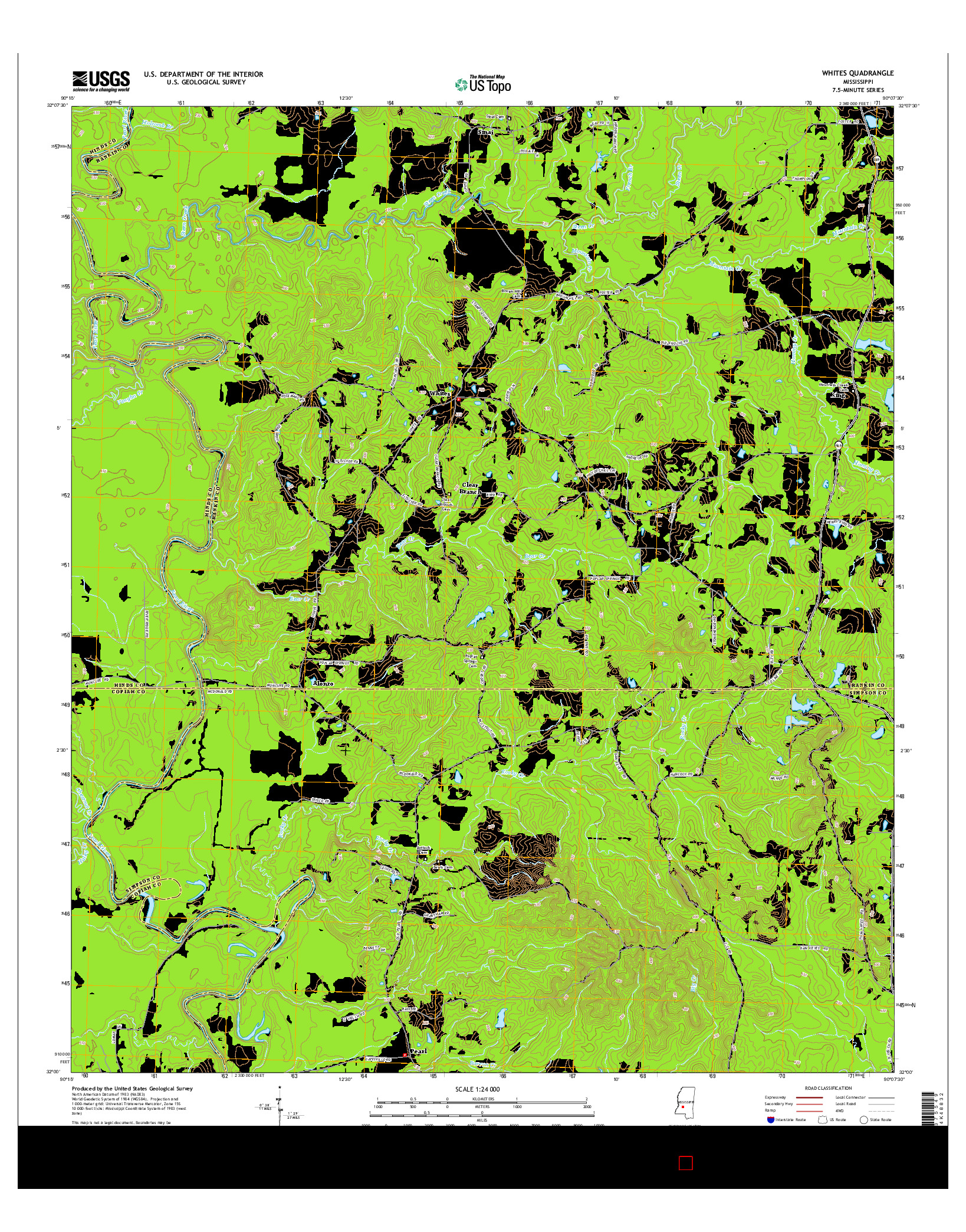 USGS US TOPO 7.5-MINUTE MAP FOR WHITES, MS 2015