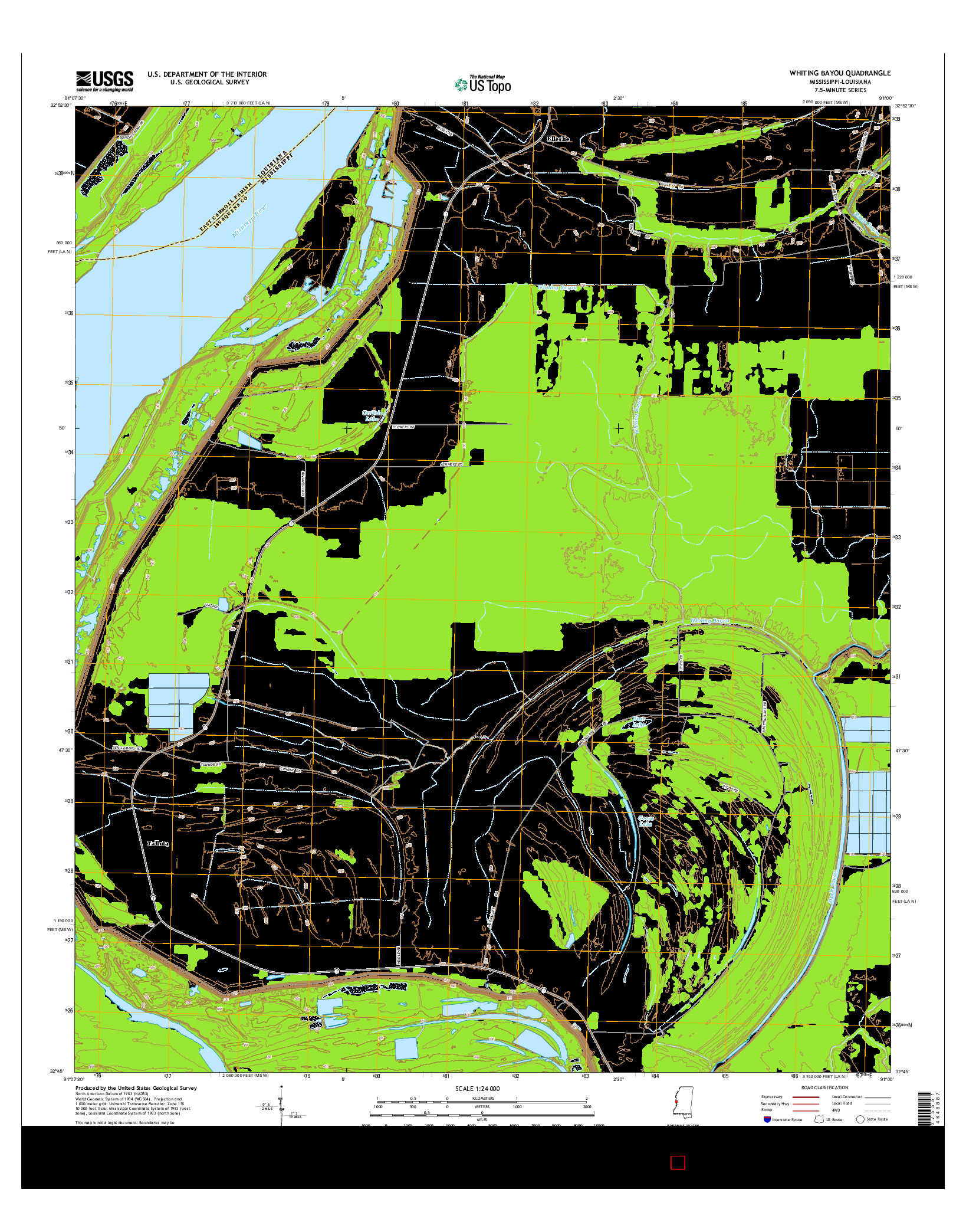 USGS US TOPO 7.5-MINUTE MAP FOR WHITING BAYOU, MS-LA 2015