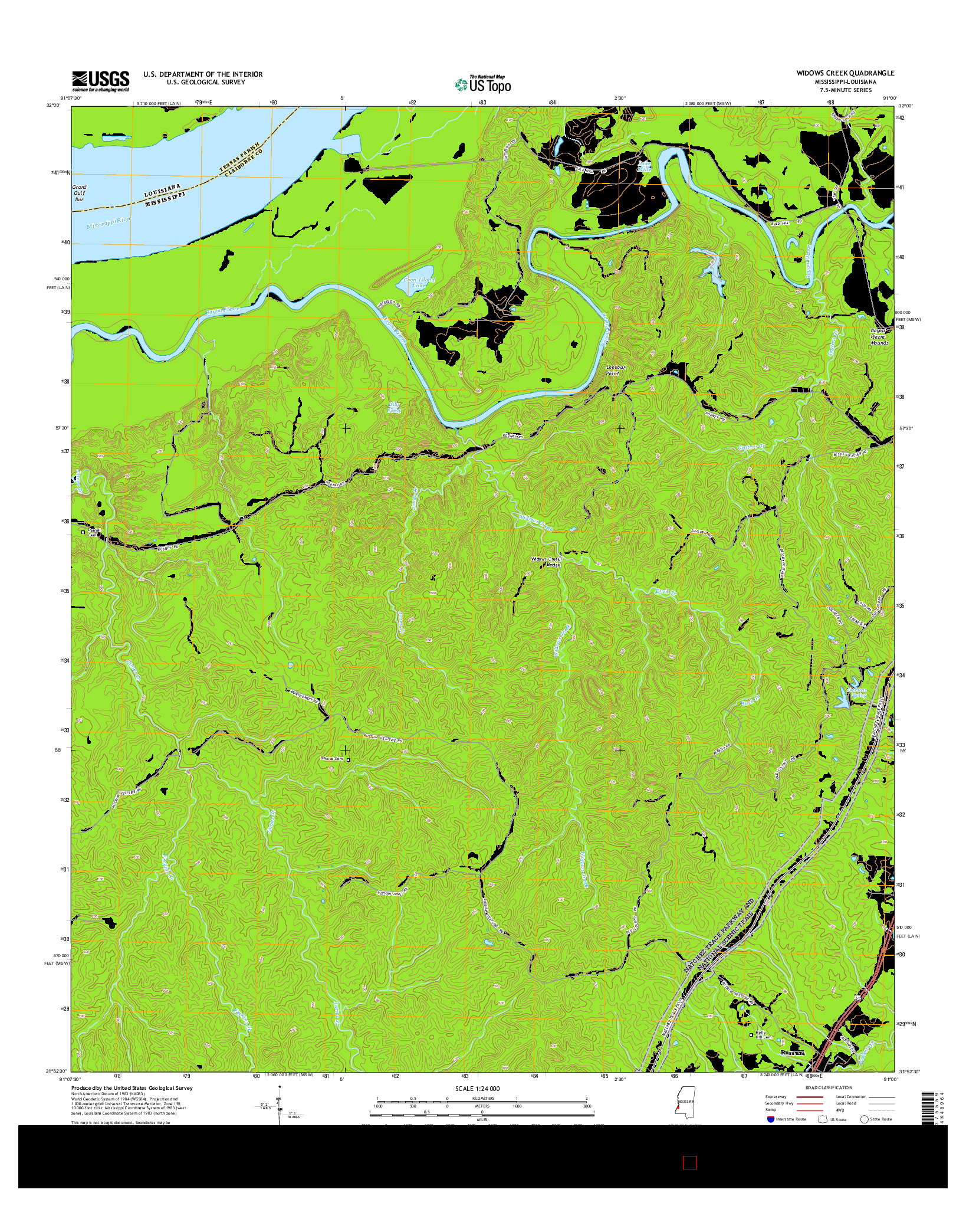 USGS US TOPO 7.5-MINUTE MAP FOR WIDOWS CREEK, MS-LA 2015