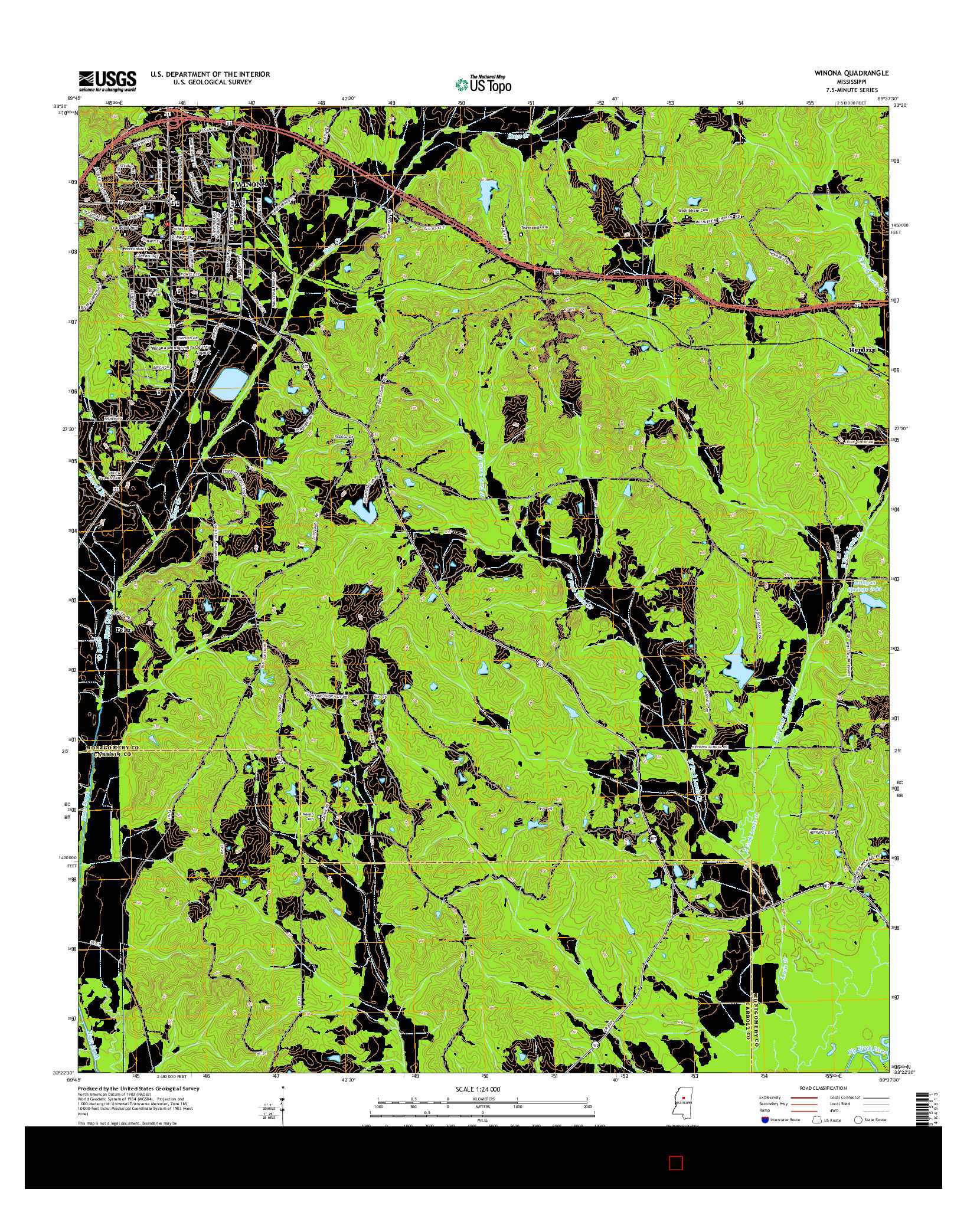 USGS US TOPO 7.5-MINUTE MAP FOR WINONA, MS 2015