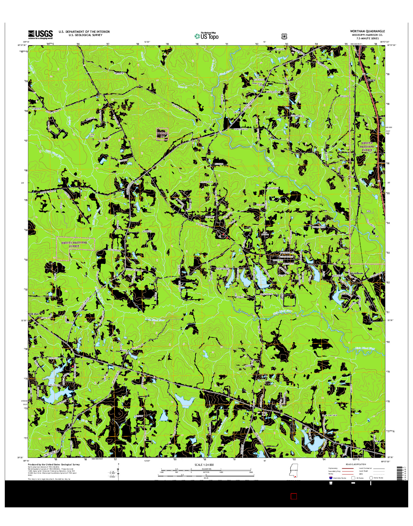 USGS US TOPO 7.5-MINUTE MAP FOR WORTHAM, MS 2015