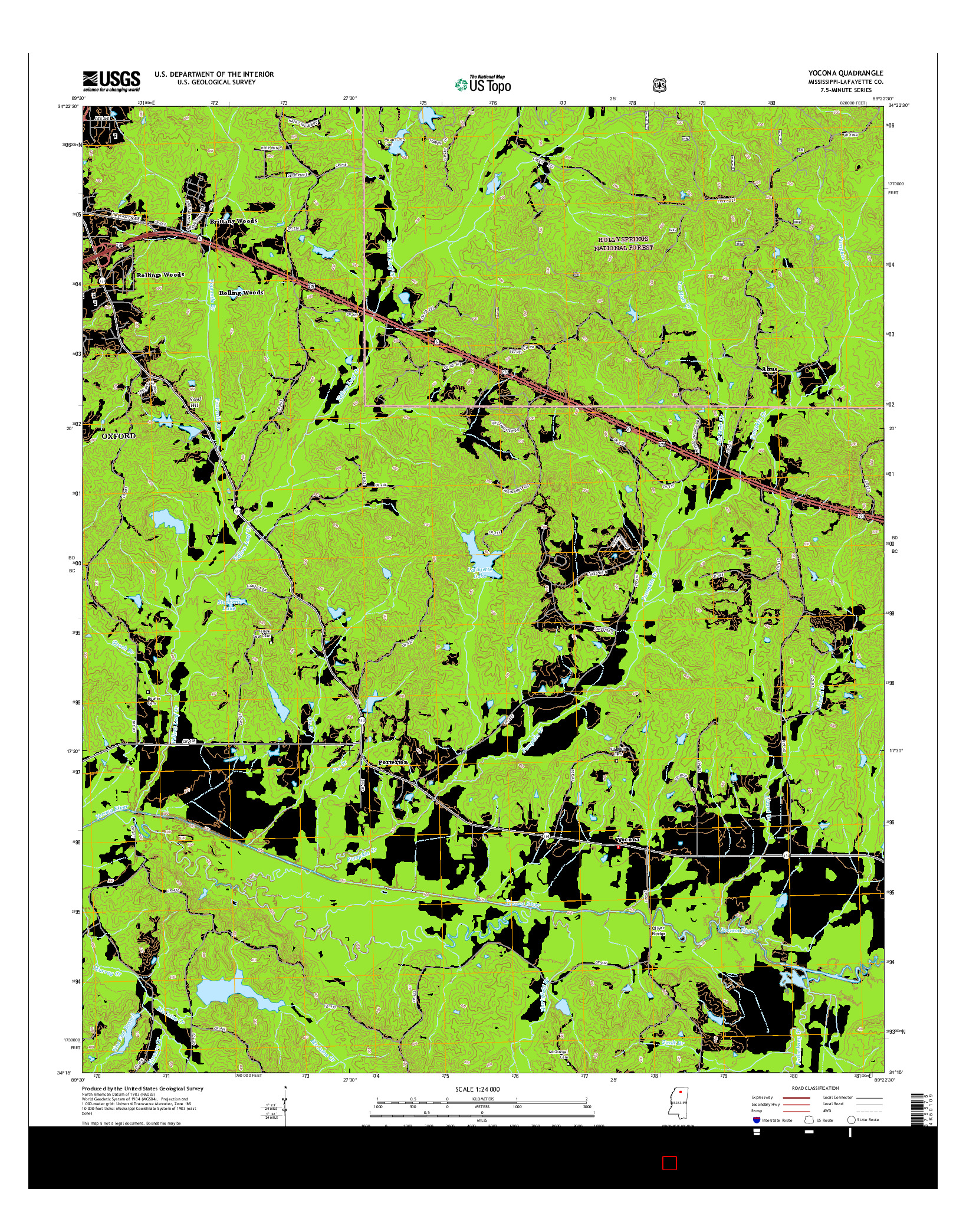 USGS US TOPO 7.5-MINUTE MAP FOR YOCONA, MS 2015