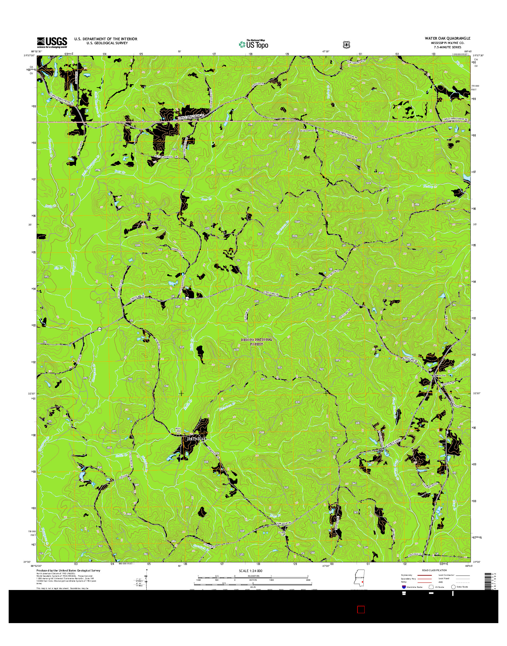 USGS US TOPO 7.5-MINUTE MAP FOR WATER OAK, MS 2015