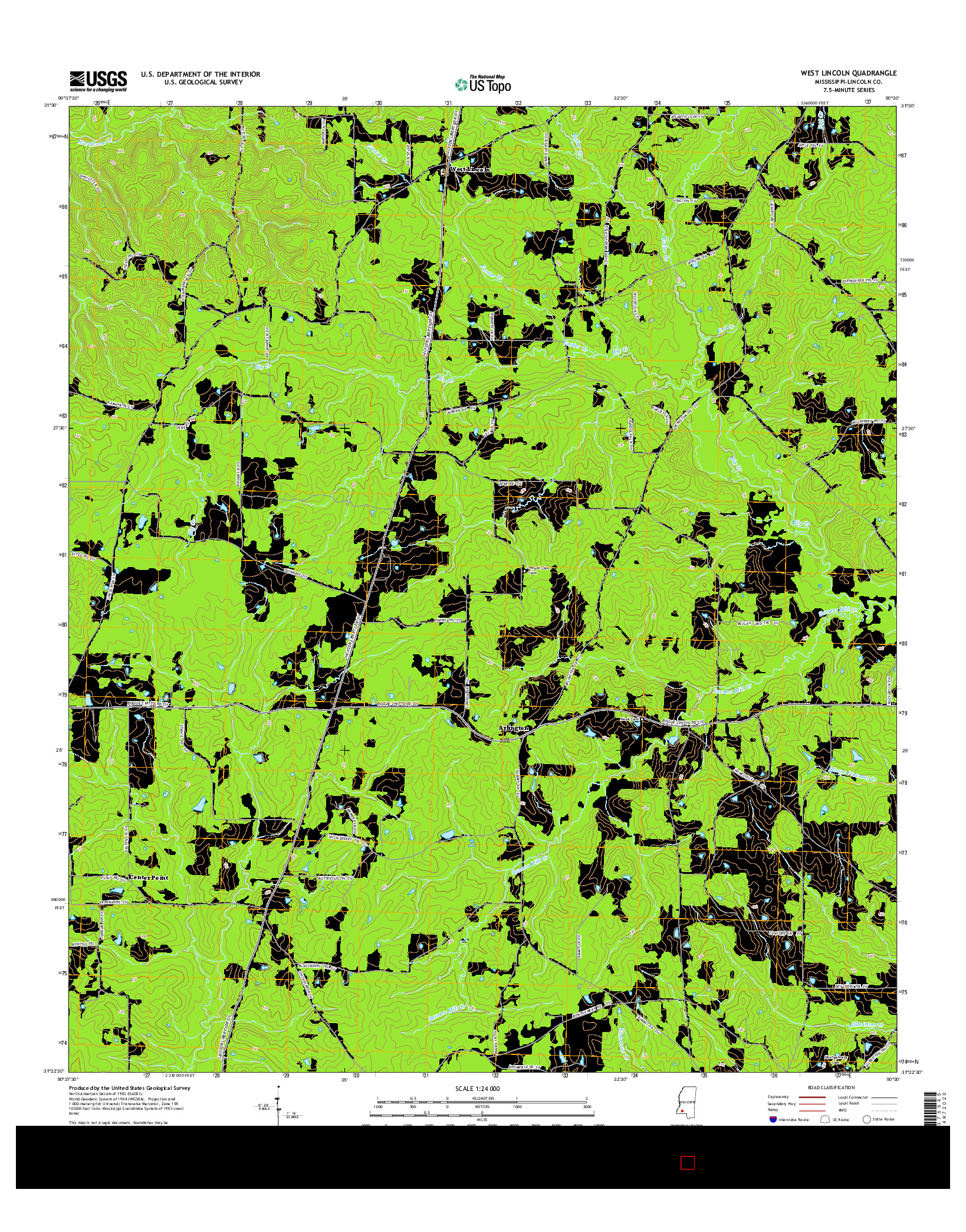 USGS US TOPO 7.5-MINUTE MAP FOR WEST LINCOLN, MS 2015