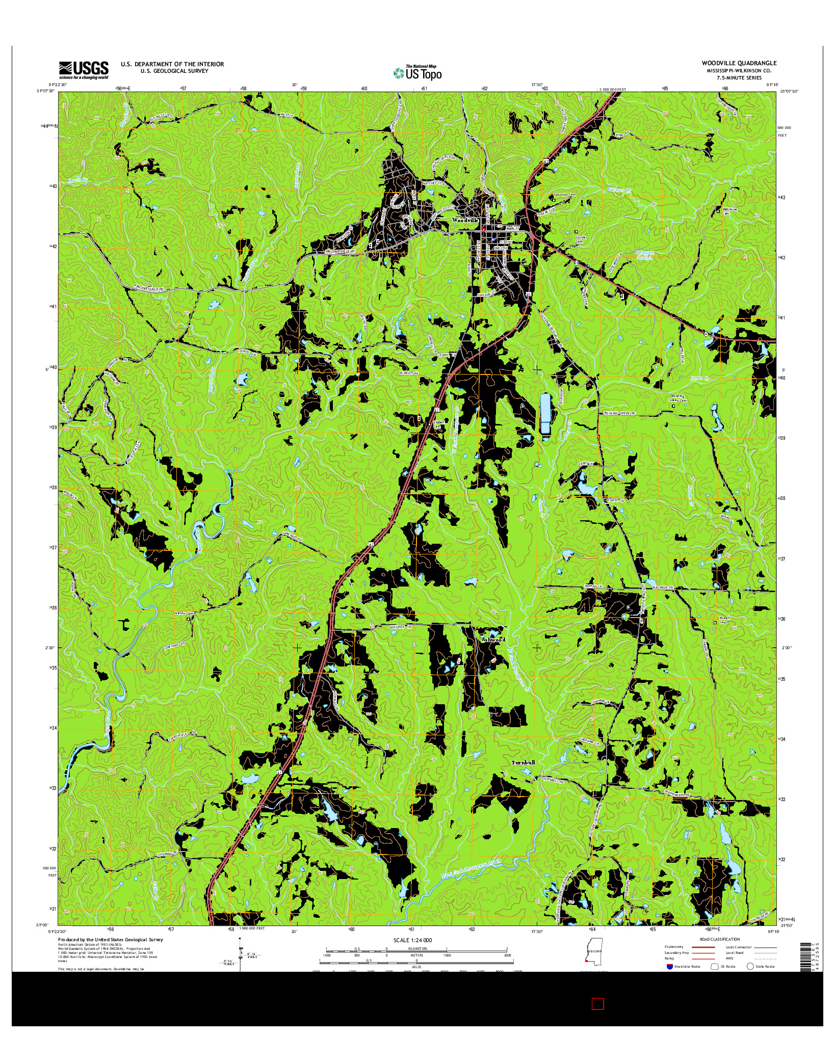 USGS US TOPO 7.5-MINUTE MAP FOR WOODVILLE, MS 2015