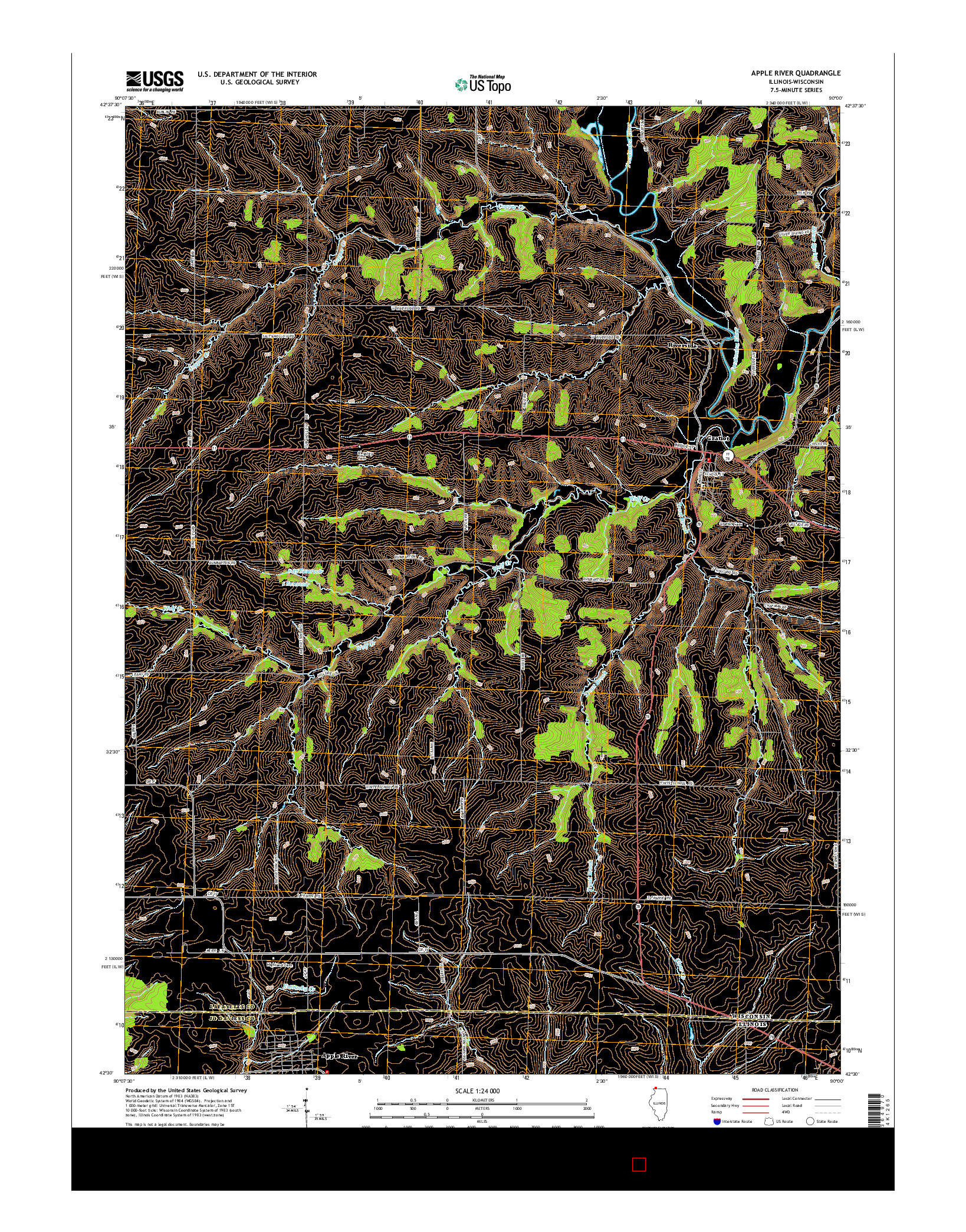 USGS US TOPO 7.5-MINUTE MAP FOR APPLE RIVER, IL-WI 2015