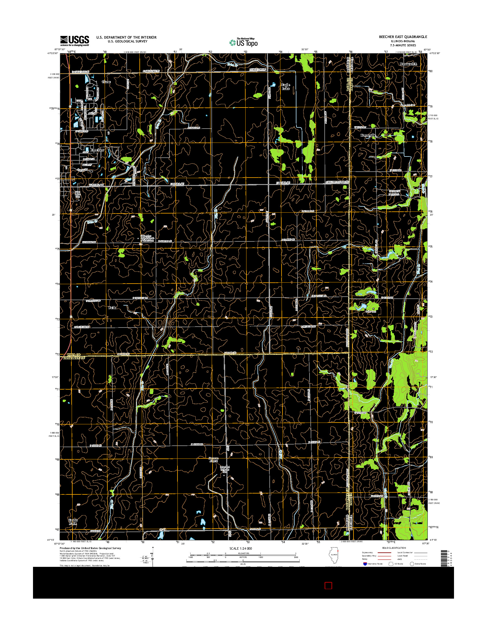 USGS US TOPO 7.5-MINUTE MAP FOR BEECHER EAST, IL-IN 2015