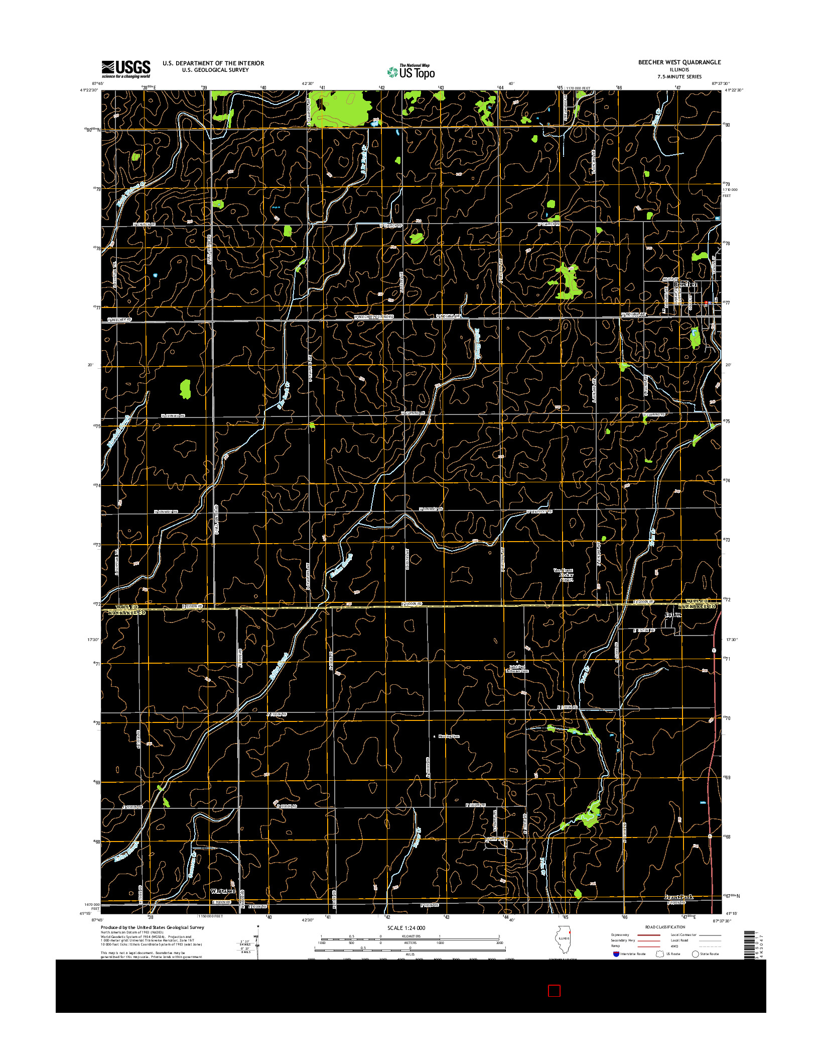 USGS US TOPO 7.5-MINUTE MAP FOR BEECHER WEST, IL 2015