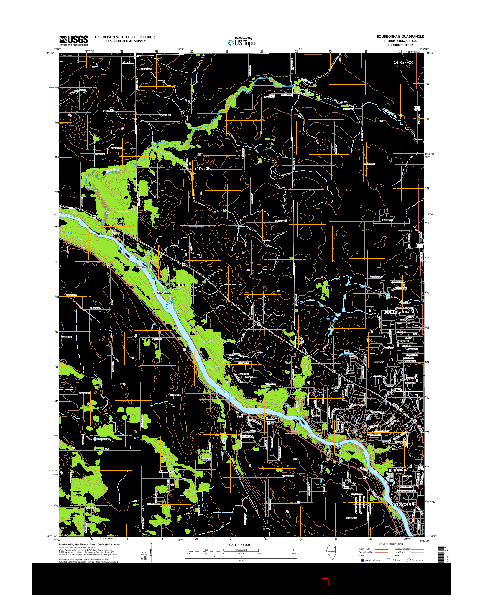 USGS US TOPO 7.5-MINUTE MAP FOR BOURBONNAIS, IL 2015