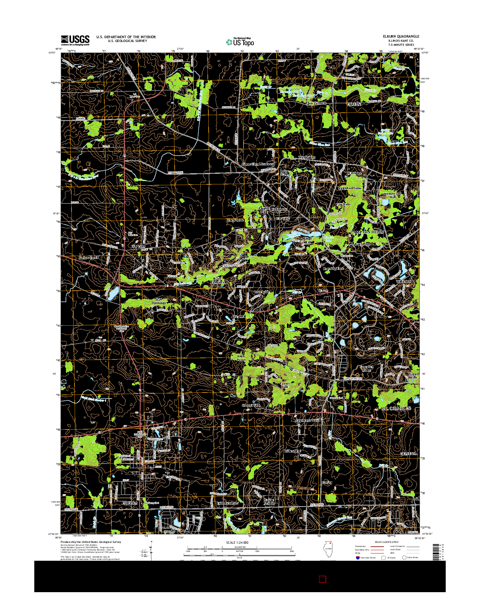 USGS US TOPO 7.5-MINUTE MAP FOR ELBURN, IL 2015