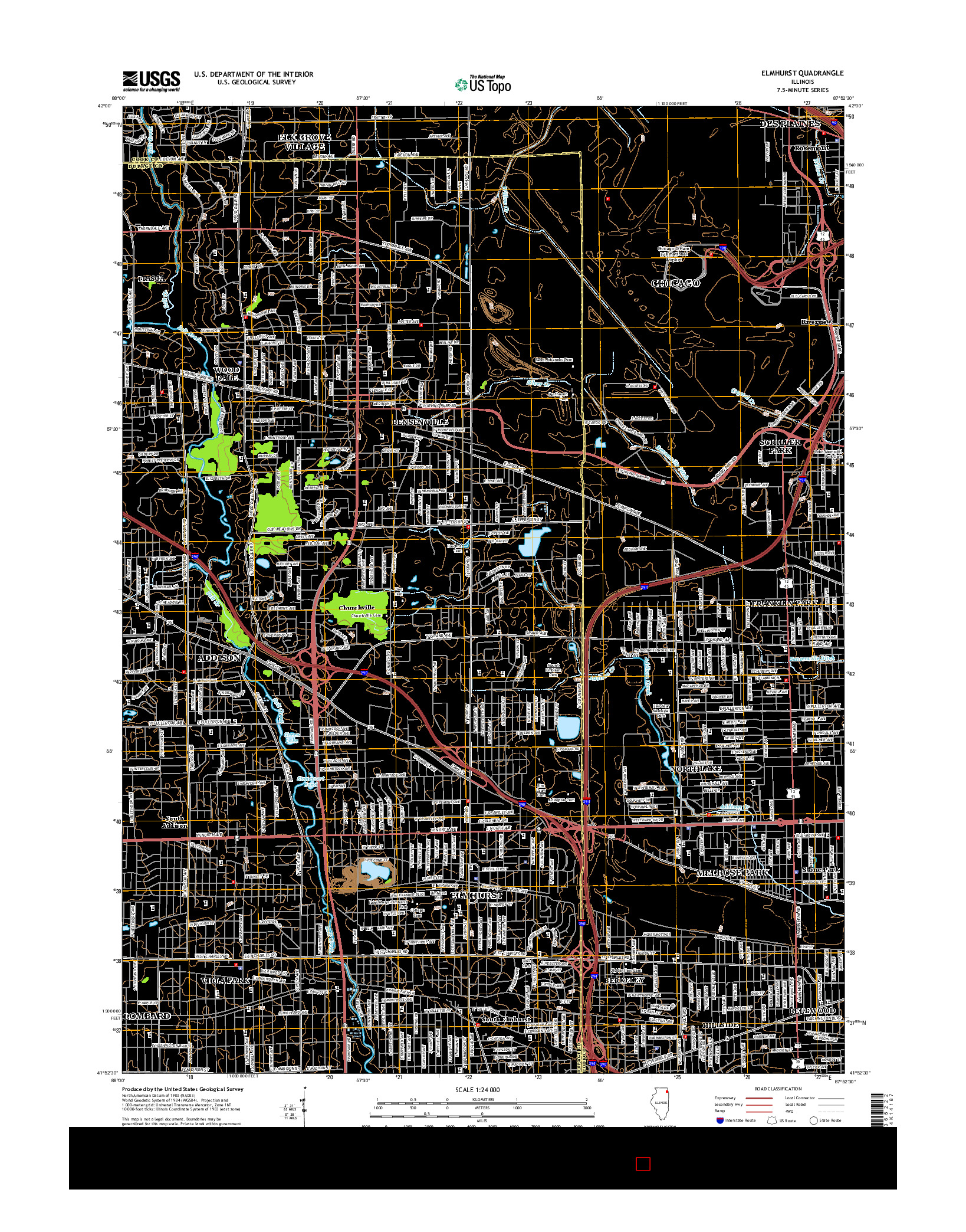 USGS US TOPO 7.5-MINUTE MAP FOR ELMHURST, IL 2015