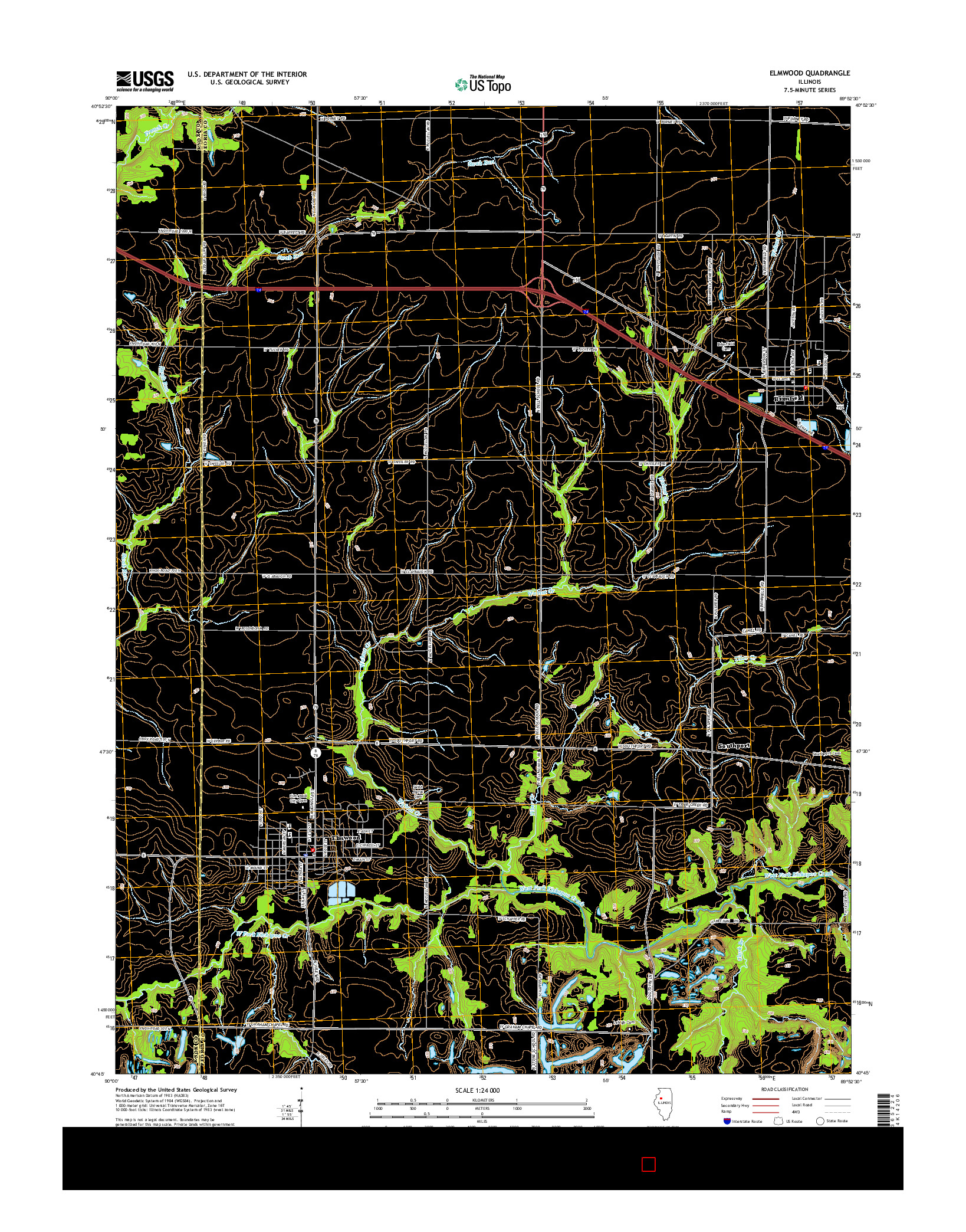 USGS US TOPO 7.5-MINUTE MAP FOR ELMWOOD, IL 2015