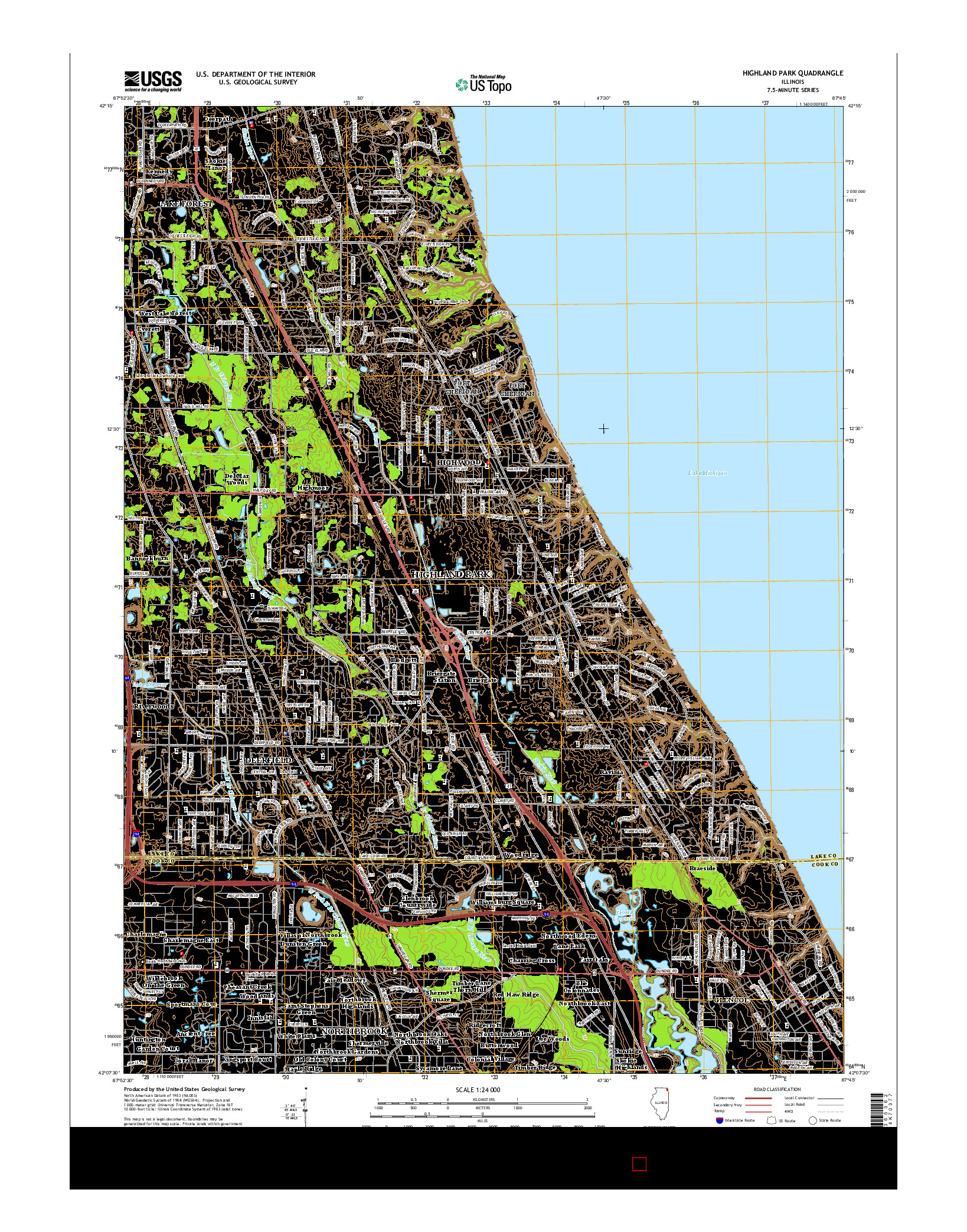 USGS US TOPO 7.5-MINUTE MAP FOR HIGHLAND PARK, IL 2015