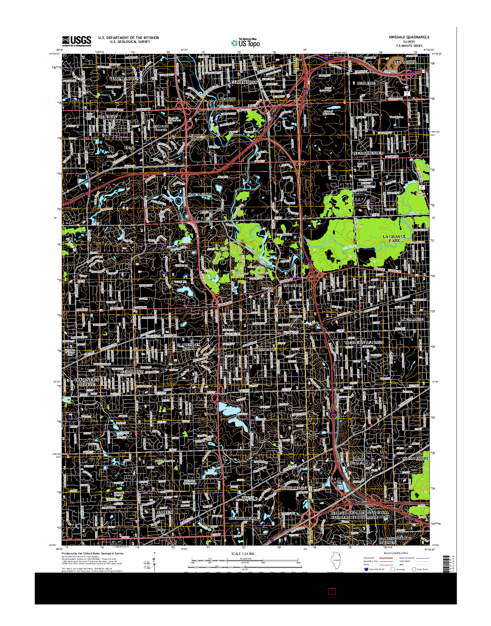 USGS US TOPO 7.5-MINUTE MAP FOR HINSDALE, IL 2015
