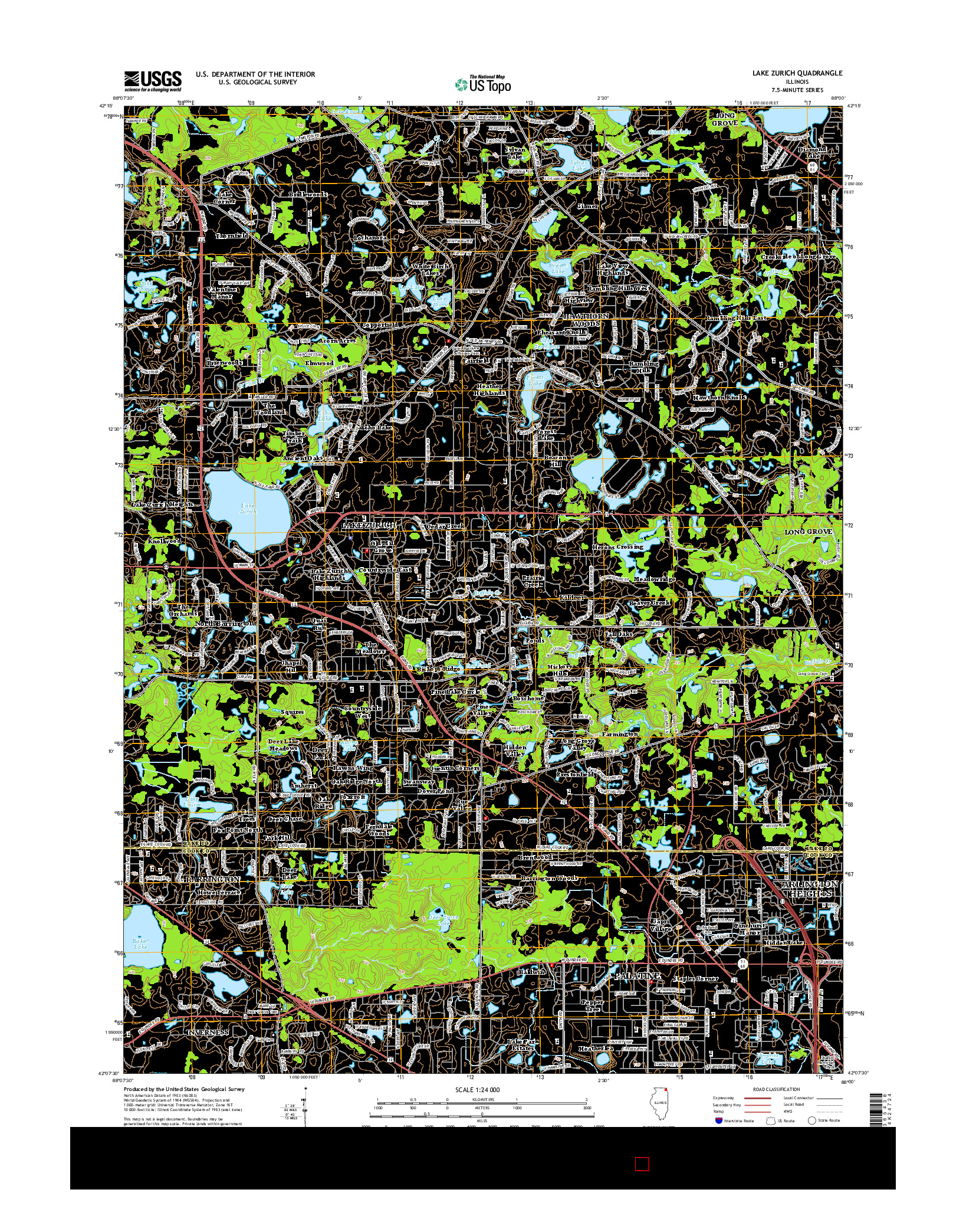 USGS US TOPO 7.5-MINUTE MAP FOR LAKE ZURICH, IL 2015