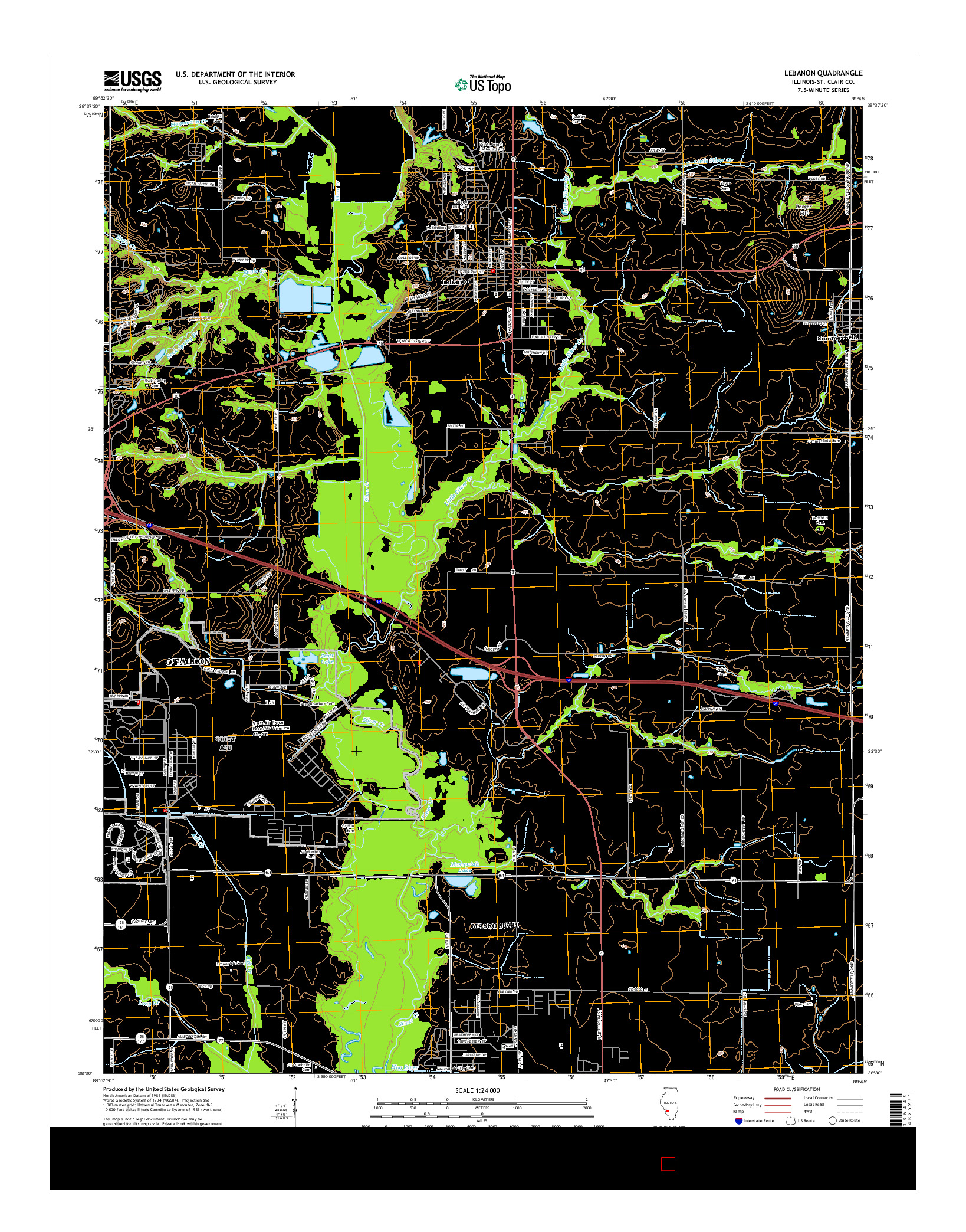 USGS US TOPO 7.5-MINUTE MAP FOR LEBANON, IL 2015