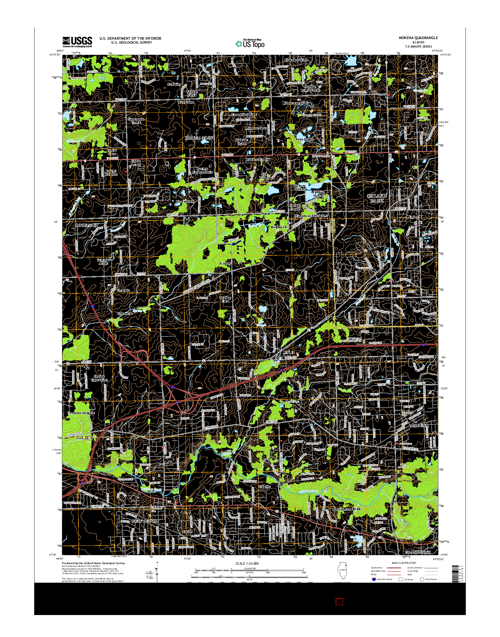USGS US TOPO 7.5-MINUTE MAP FOR MOKENA, IL 2015