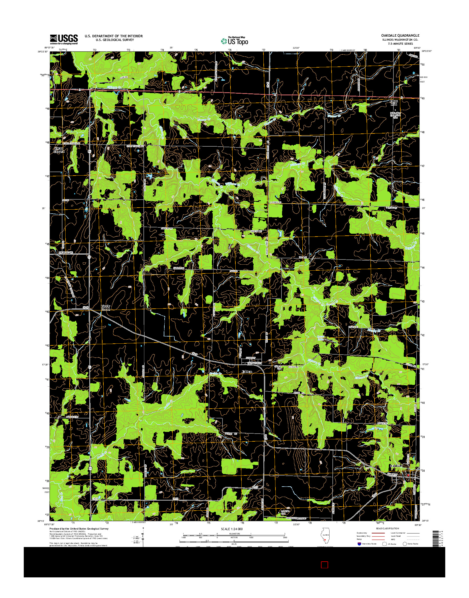 USGS US TOPO 7.5-MINUTE MAP FOR OAKDALE, IL 2015