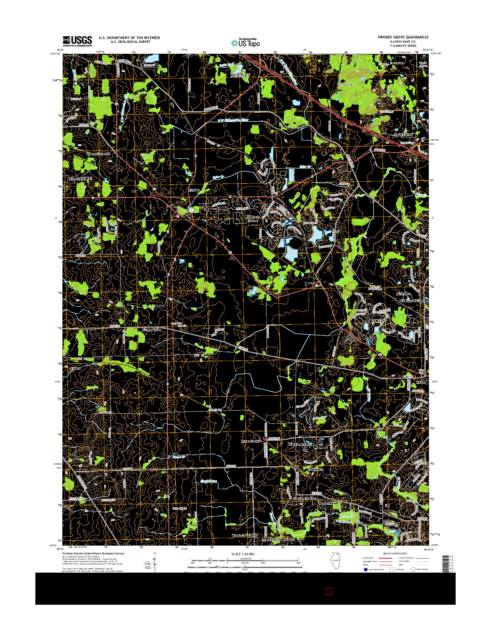 USGS US TOPO 7.5-MINUTE MAP FOR PINGREE GROVE, IL 2015