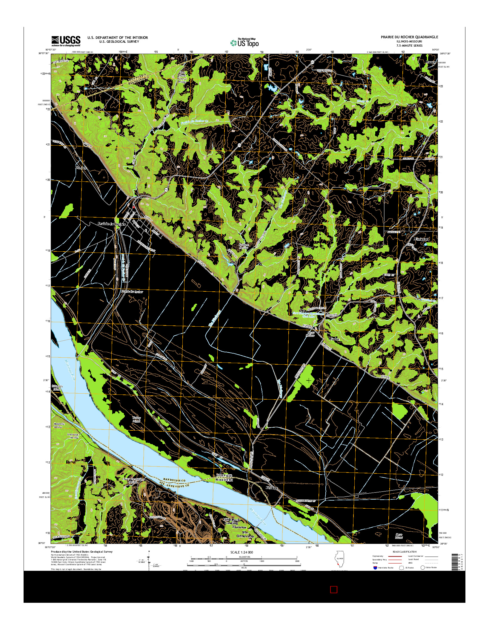 USGS US TOPO 7.5-MINUTE MAP FOR PRAIRIE DU ROCHER, IL-MO 2015