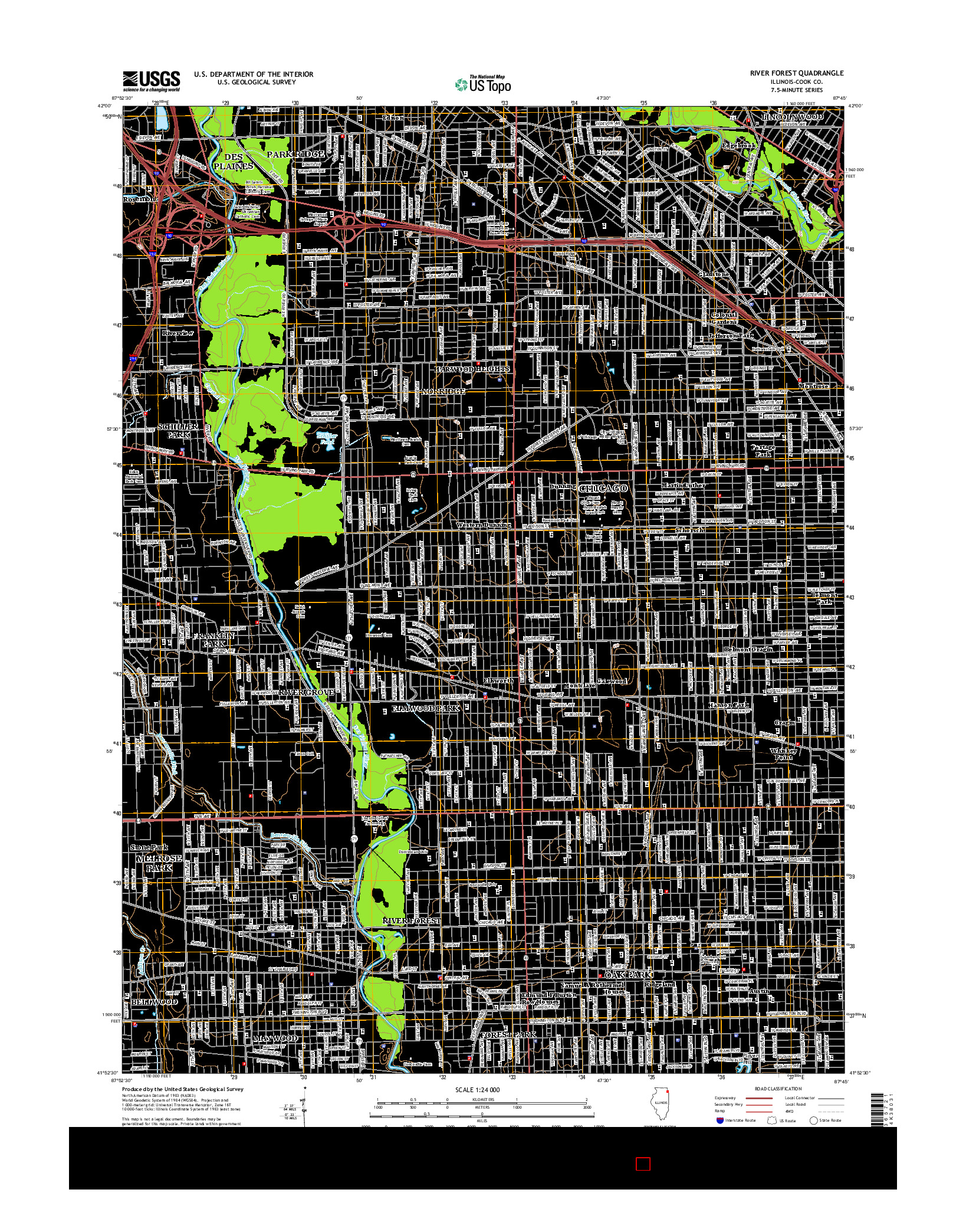 USGS US TOPO 7.5-MINUTE MAP FOR RIVER FOREST, IL 2015