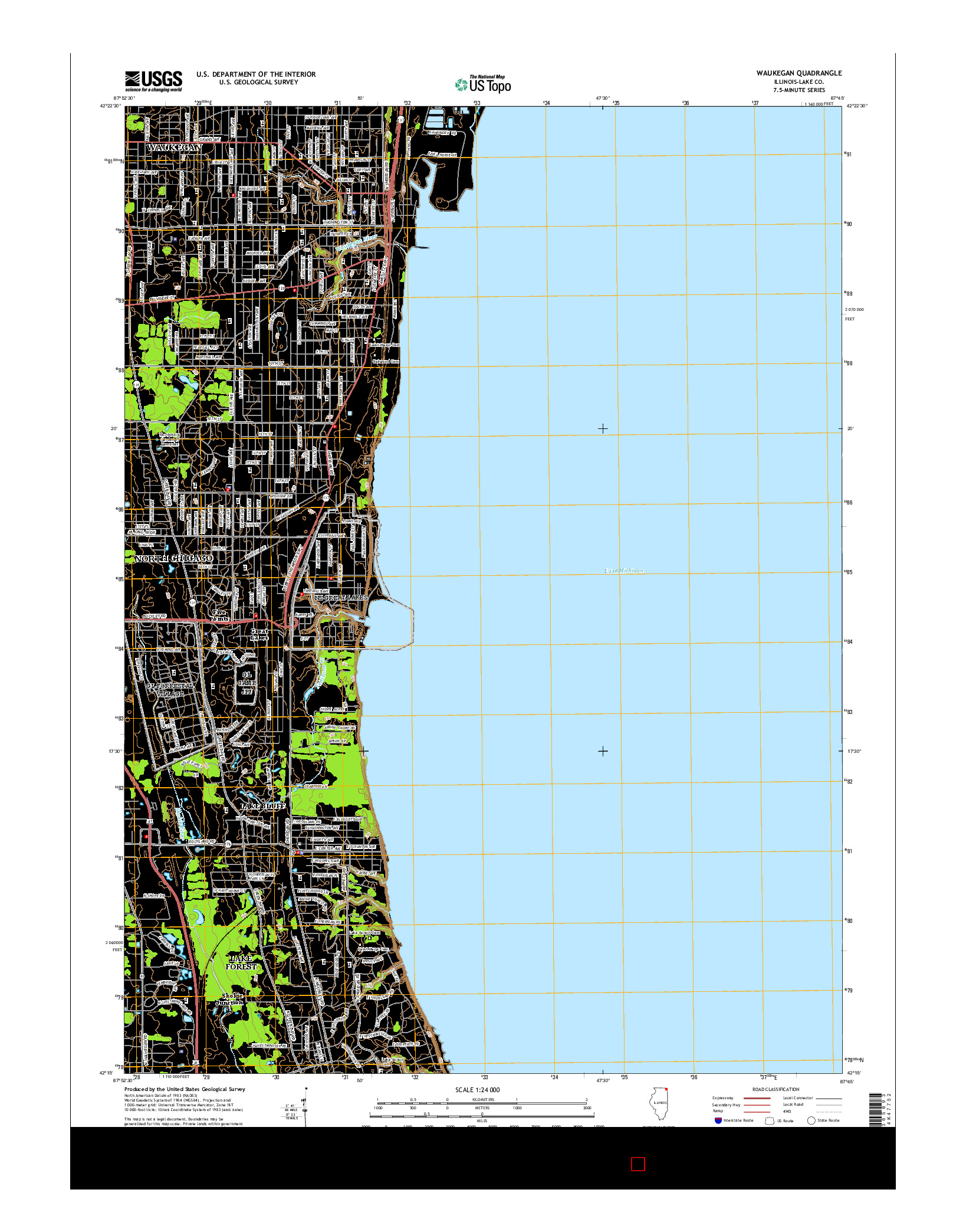 USGS US TOPO 7.5-MINUTE MAP FOR WAUKEGAN, IL 2015