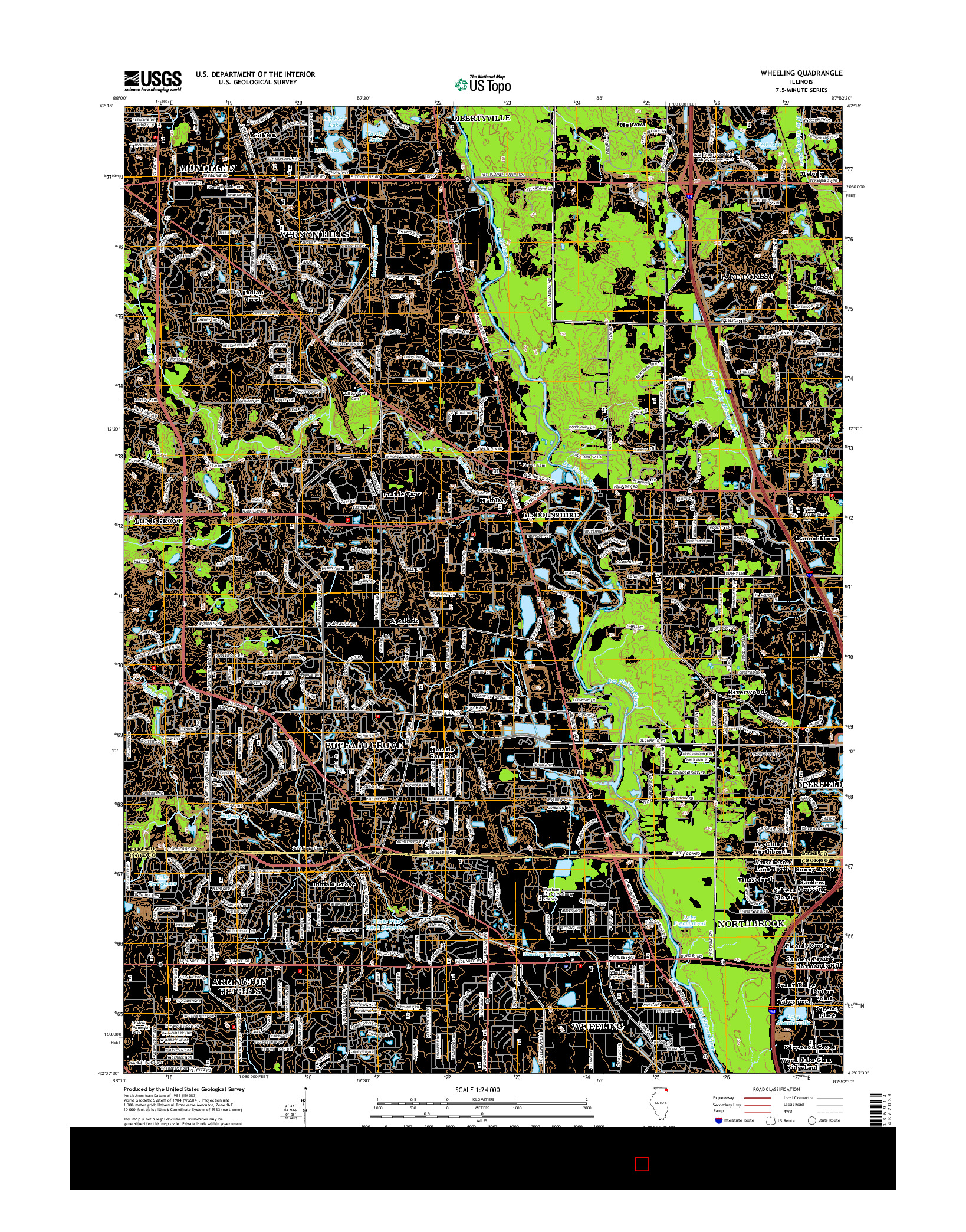 USGS US TOPO 7.5-MINUTE MAP FOR WHEELING, IL 2015