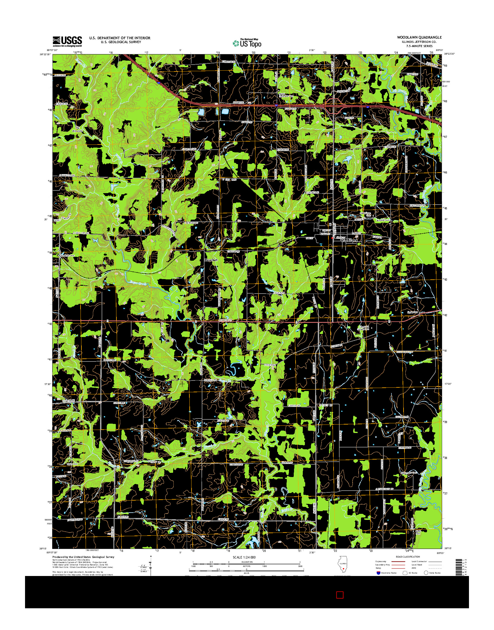 USGS US TOPO 7.5-MINUTE MAP FOR WOODLAWN, IL 2015