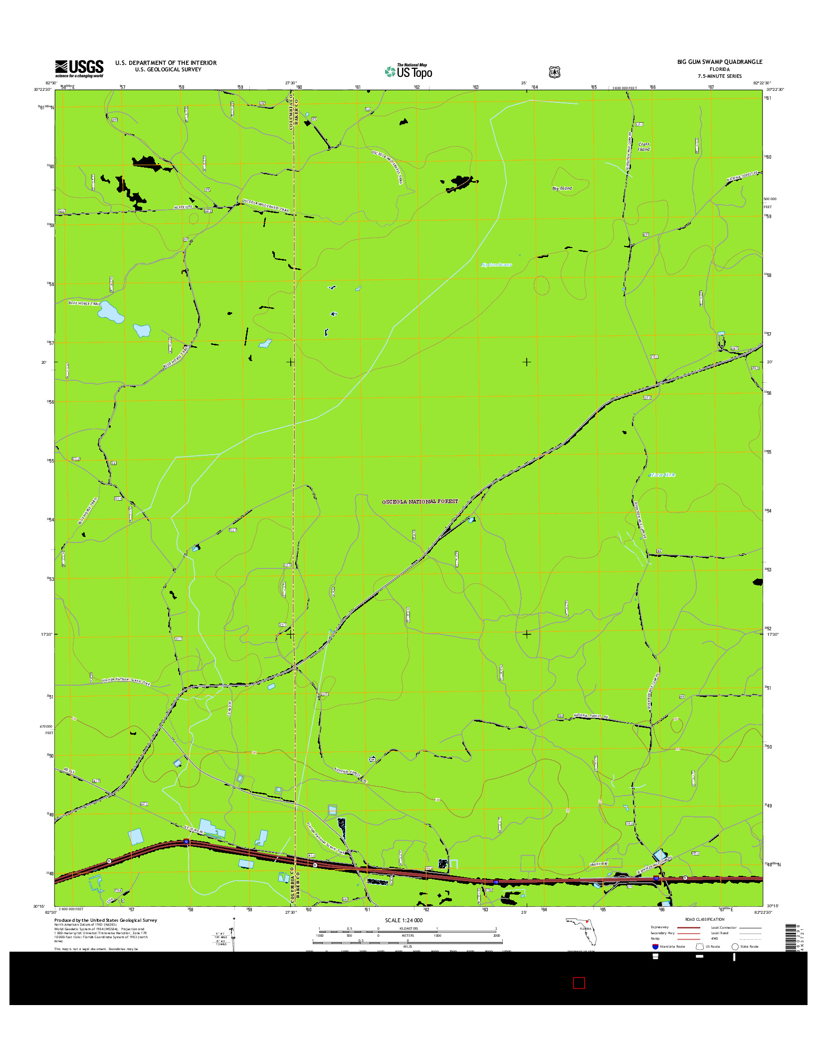 USGS US TOPO 7.5-MINUTE MAP FOR BIG GUM SWAMP, FL 2015