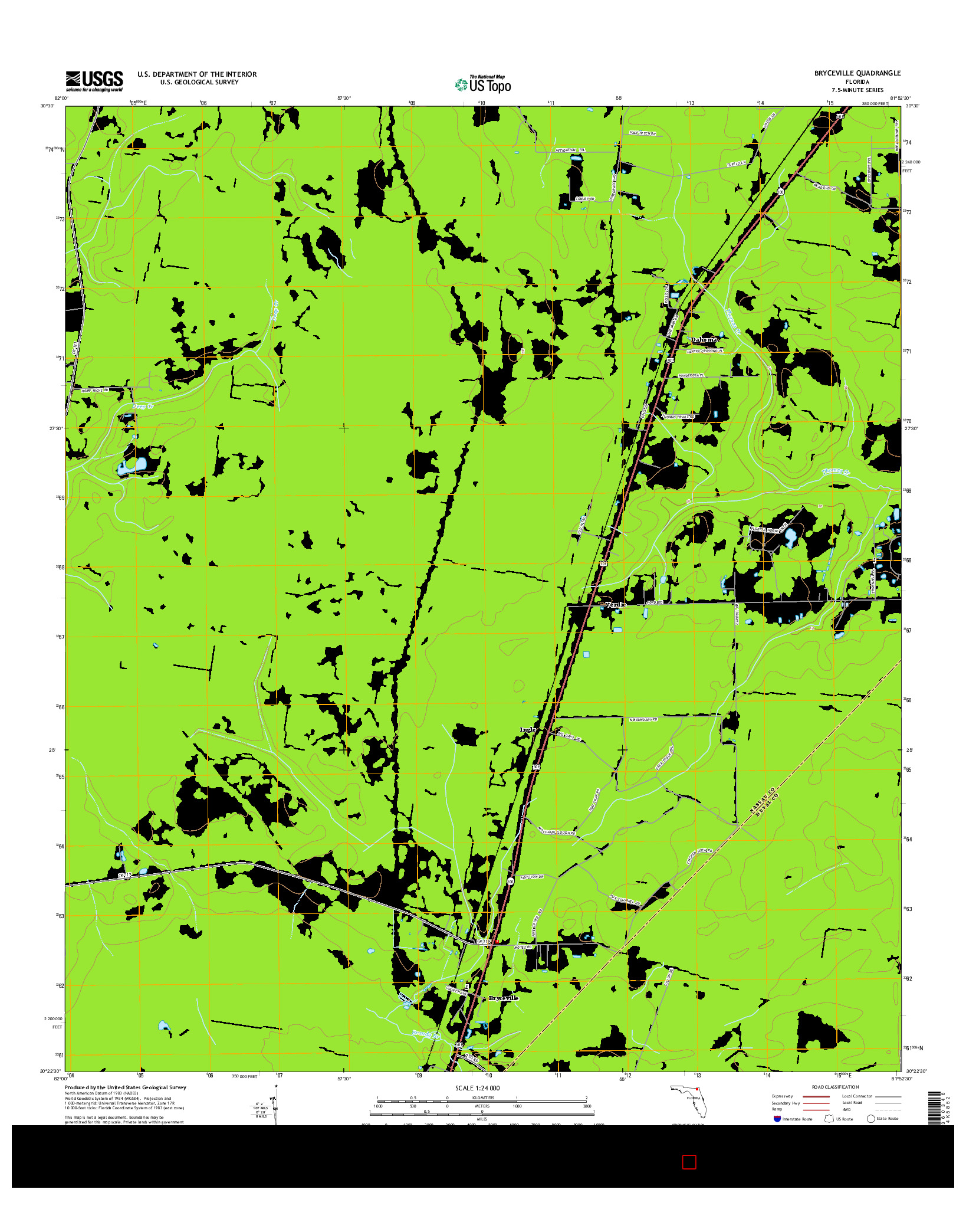 USGS US TOPO 7.5-MINUTE MAP FOR BRYCEVILLE, FL 2015