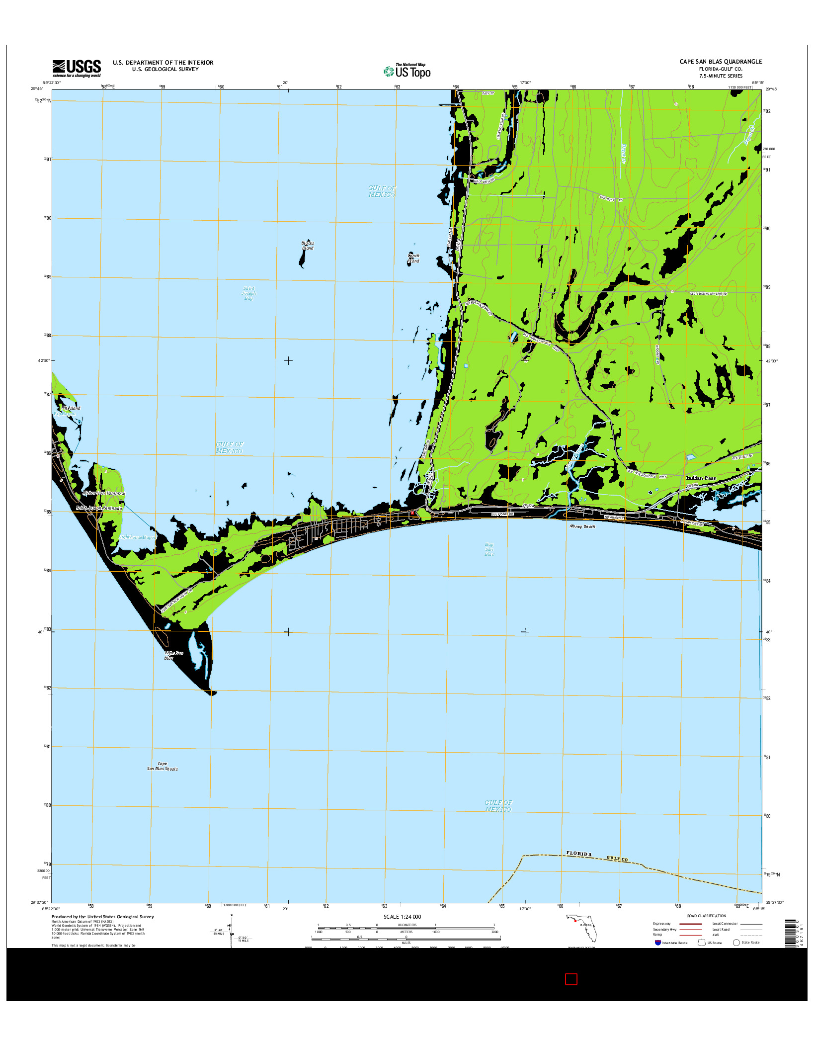 USGS US TOPO 7.5-MINUTE MAP FOR CAPE SAN BLAS, FL 2015