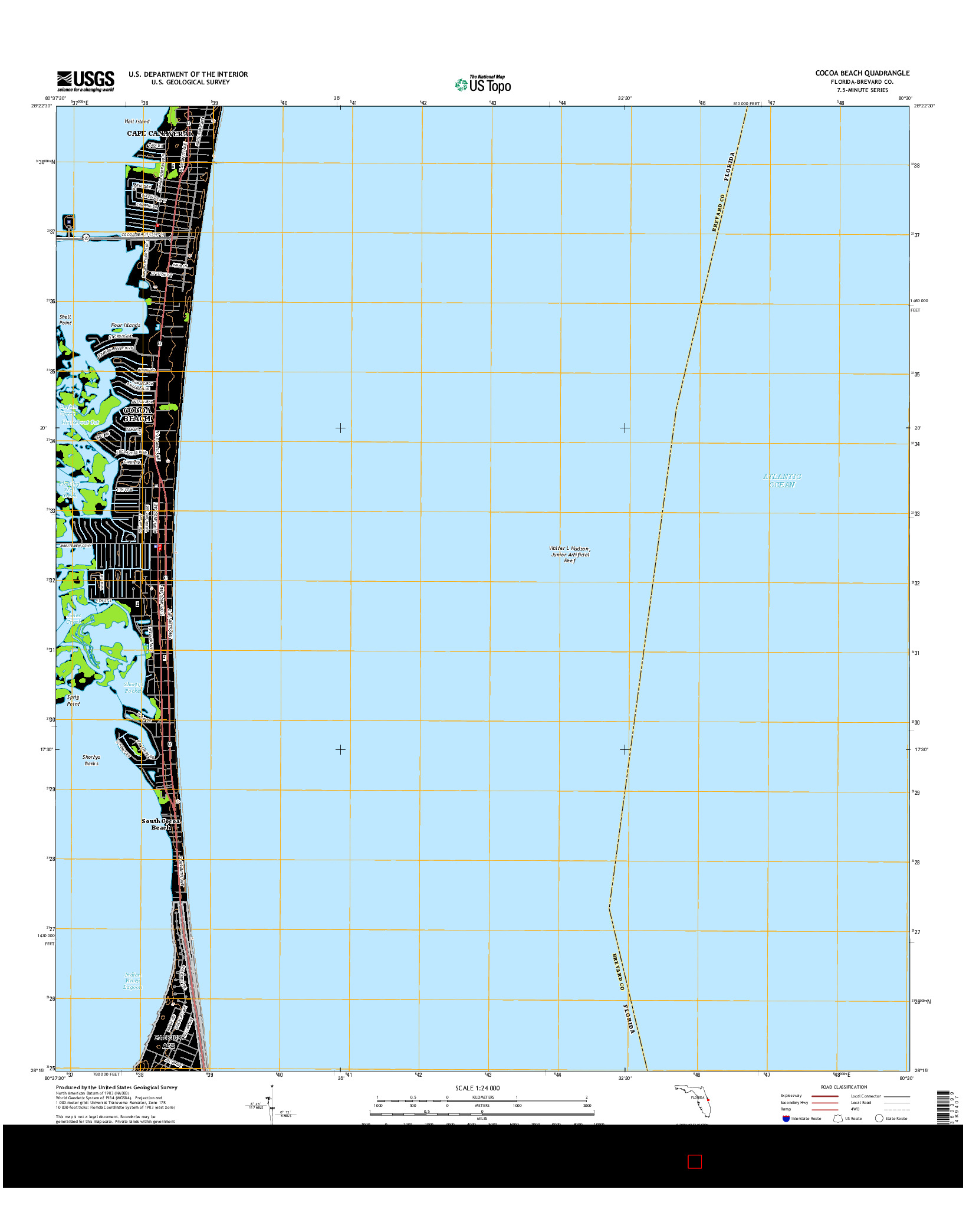 USGS US TOPO 7.5-MINUTE MAP FOR COCOA BEACH, FL 2015